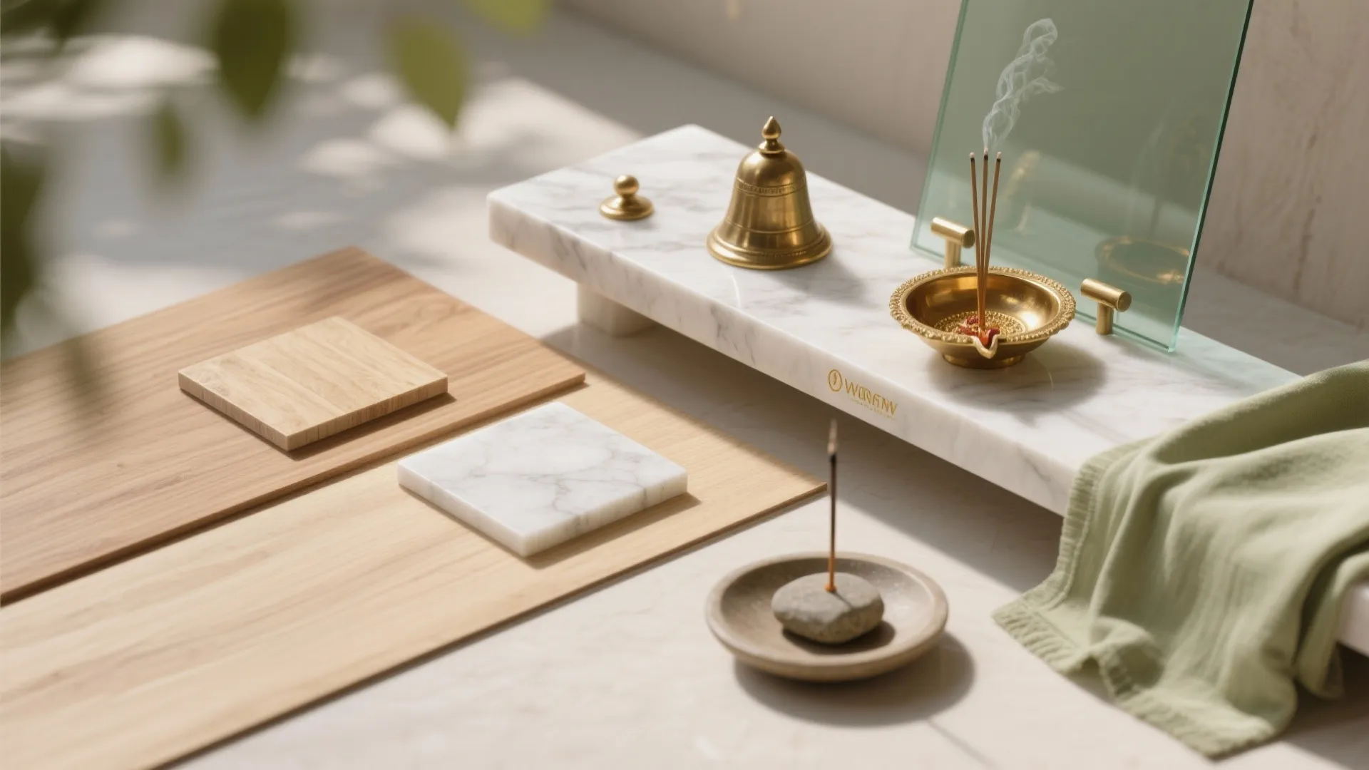 Natural Materials and Warm Metals for a Calming Palette