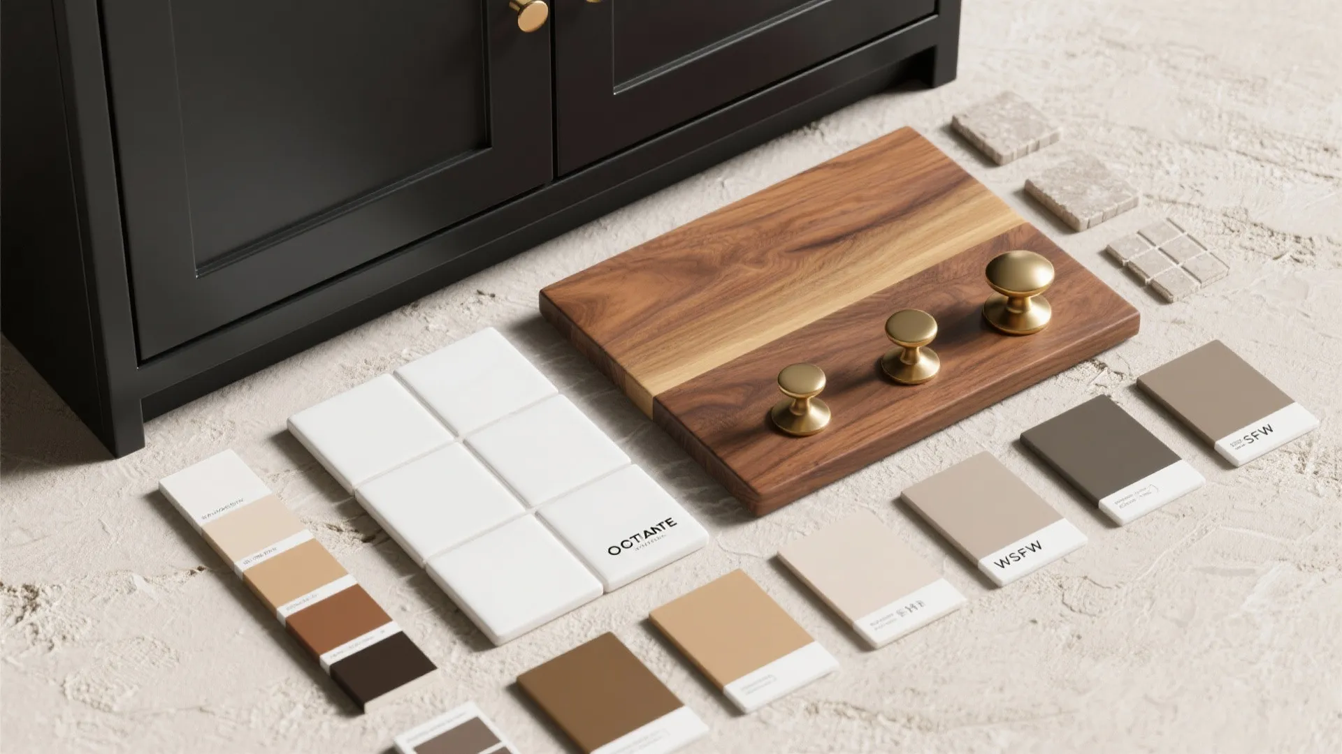 4. Mix Textures: Matte Black, Glossy White, Warm Wood