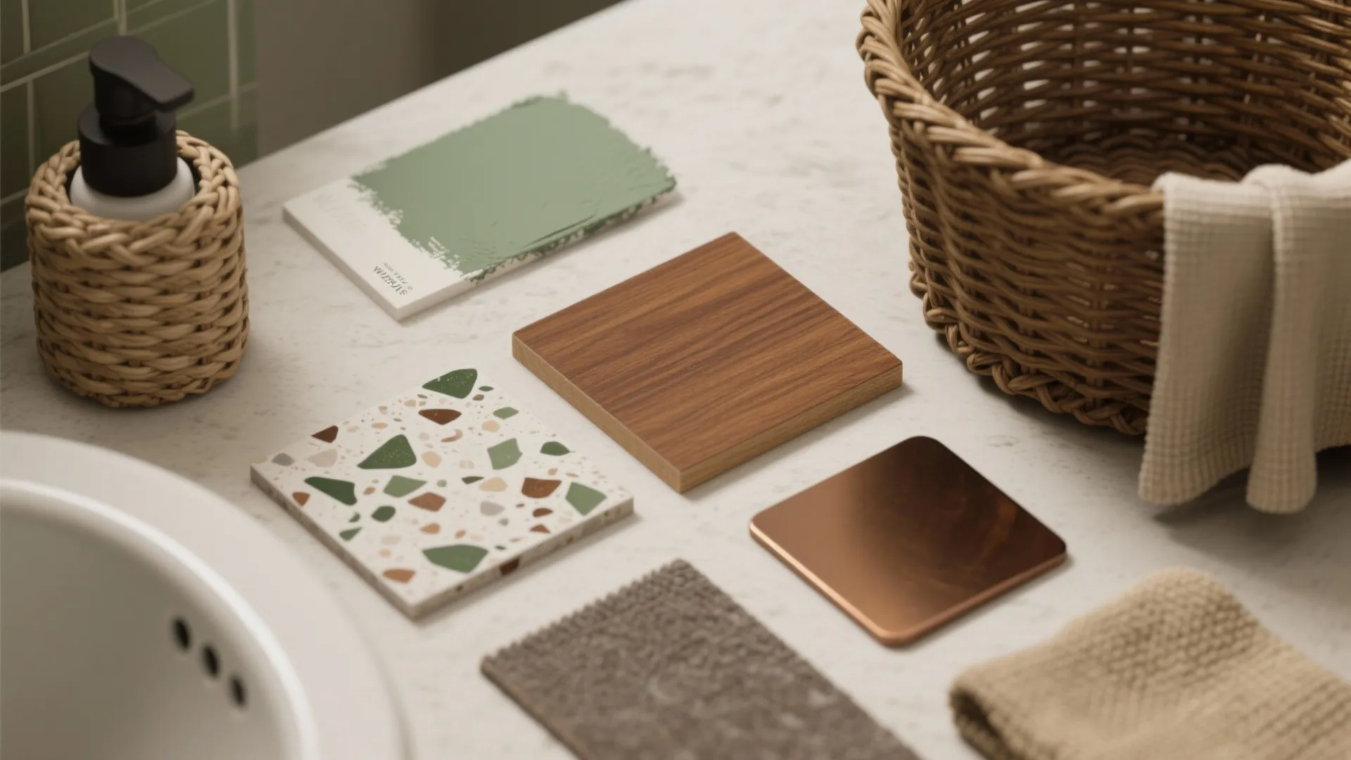 3. Green Paint, Rattan Storage and Natural Textures