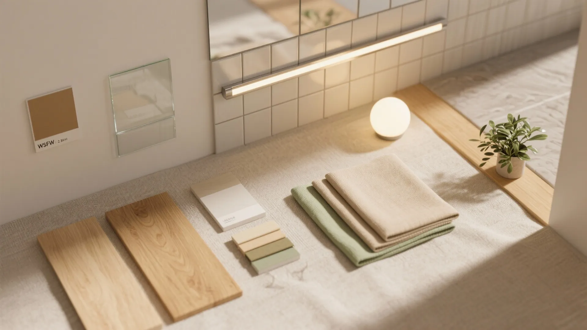 Light woods, glass touches, and layered lighting to expand space