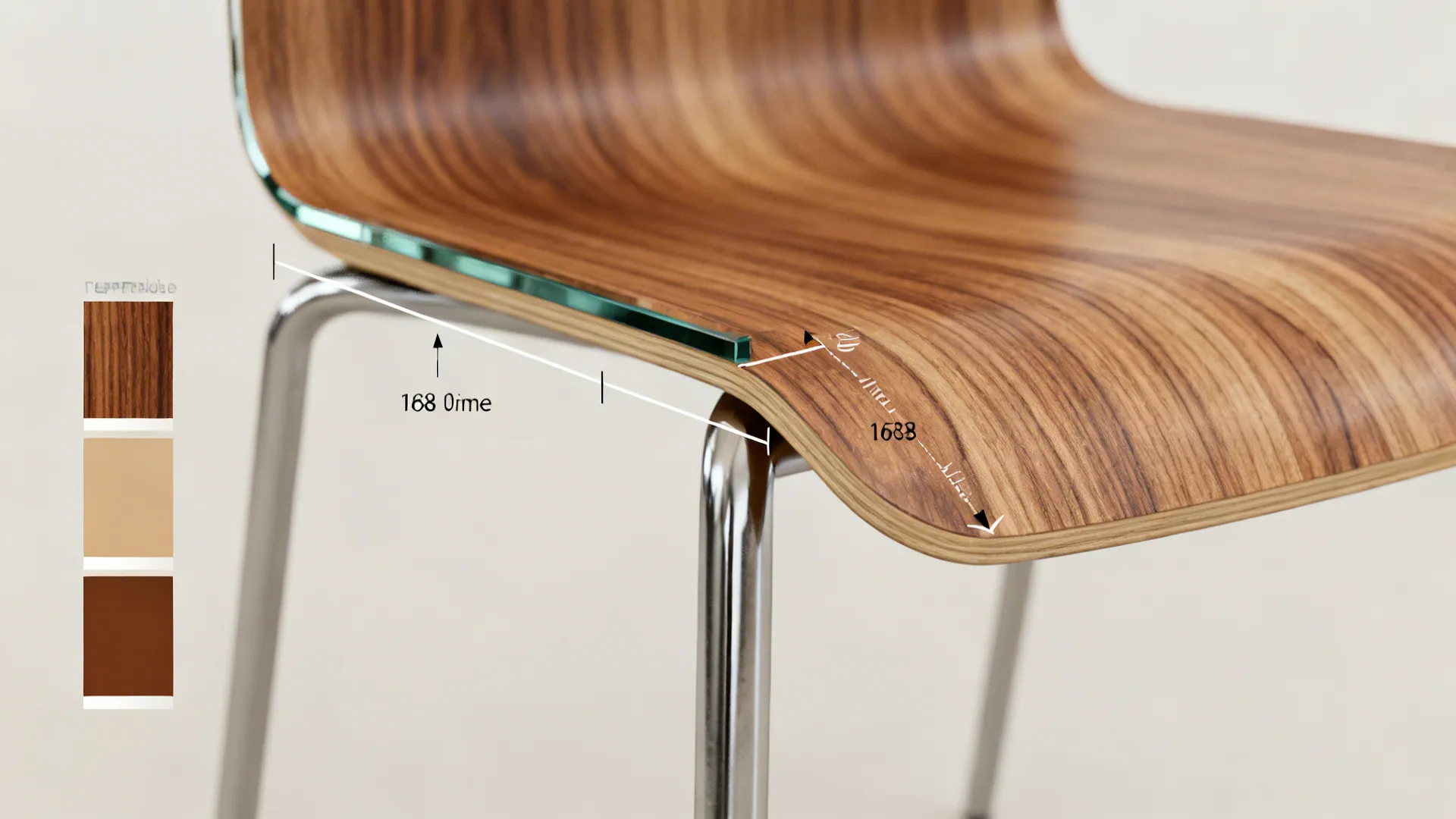 Material swatches and measurement details for small dining tables and chairs