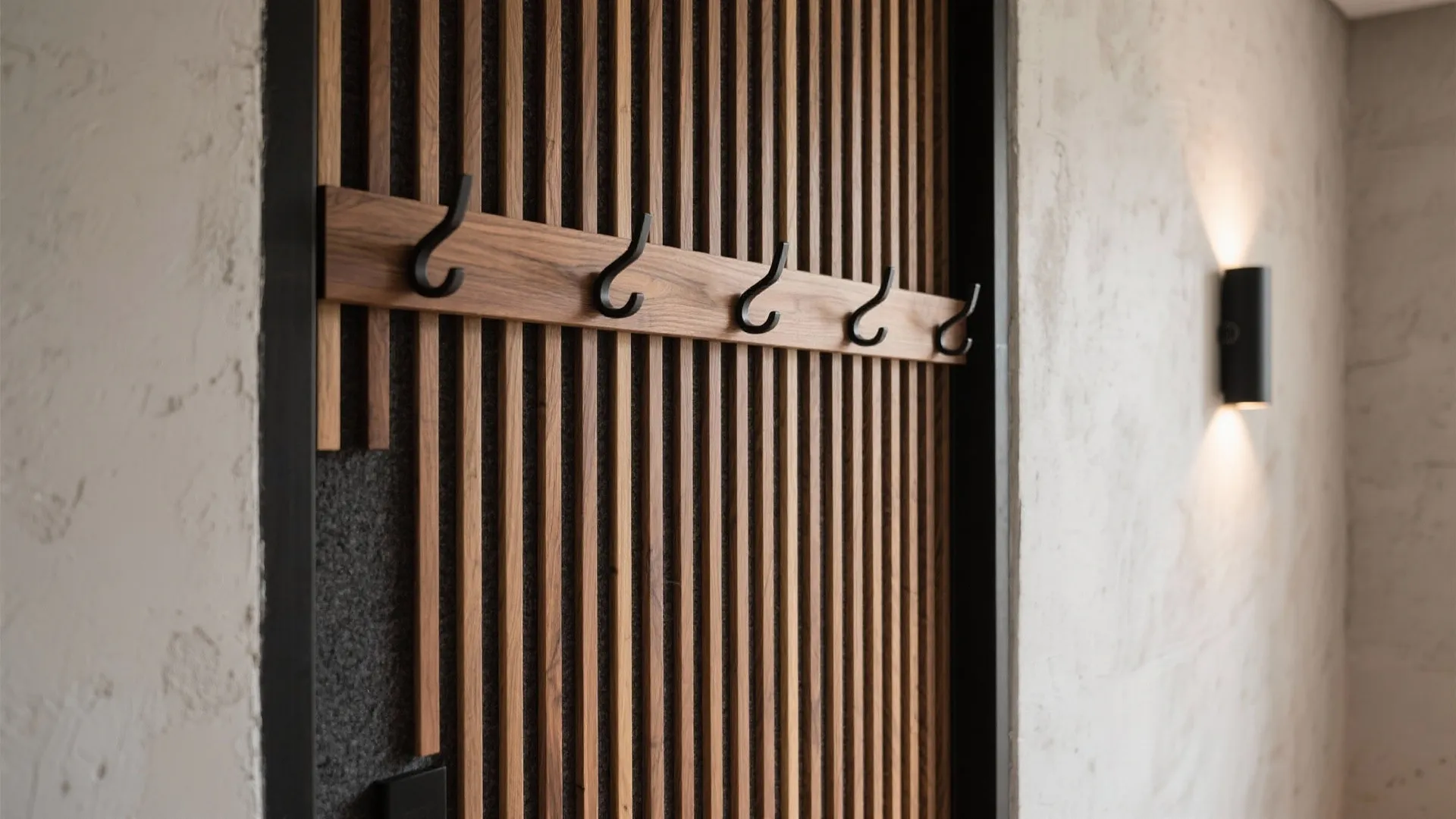 4) Warm materials: wood slats, ribbed panels, or textured plaster