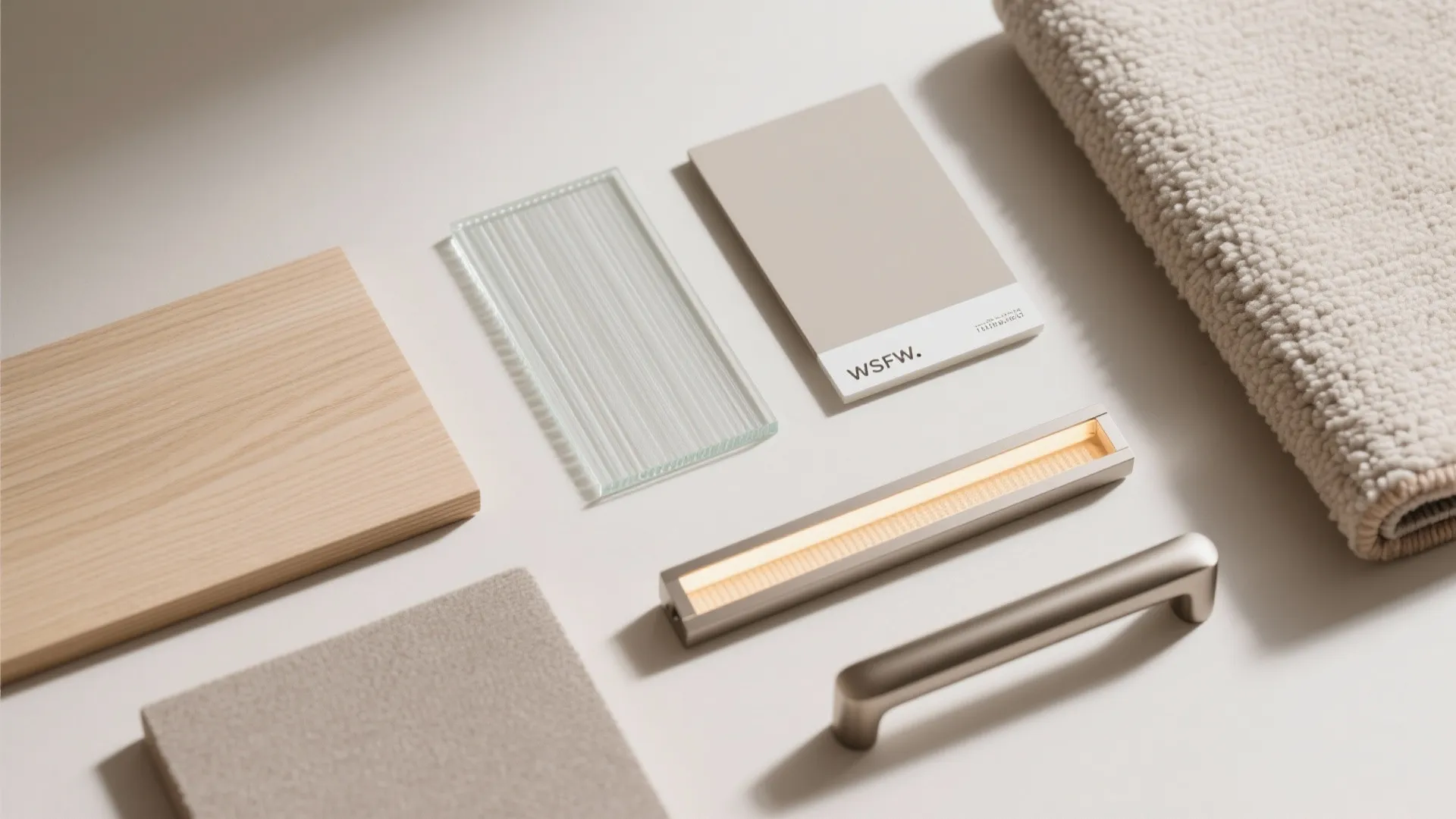 Balanced materials: wood, glass, and soft textures