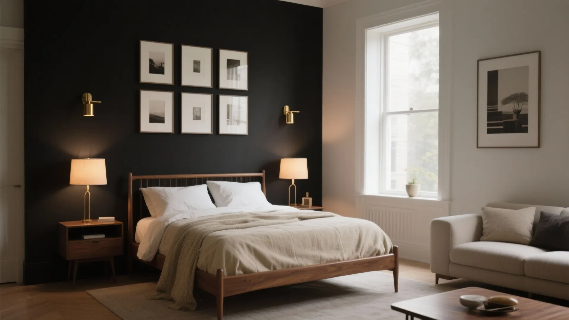 1. Matte Black Accent Wall to Frame a Feature