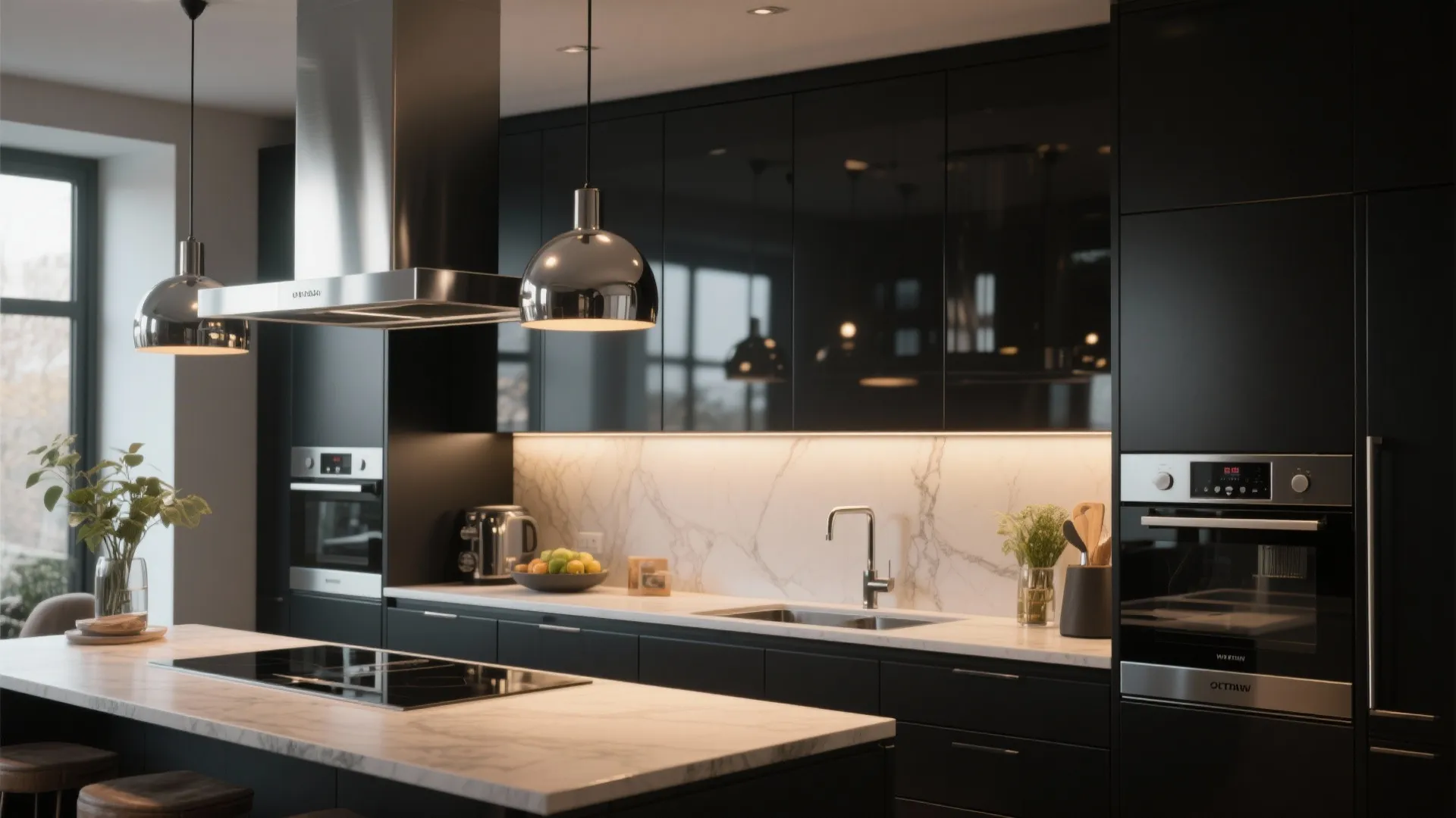 5. Matte Black Appliances + Reflective Touches