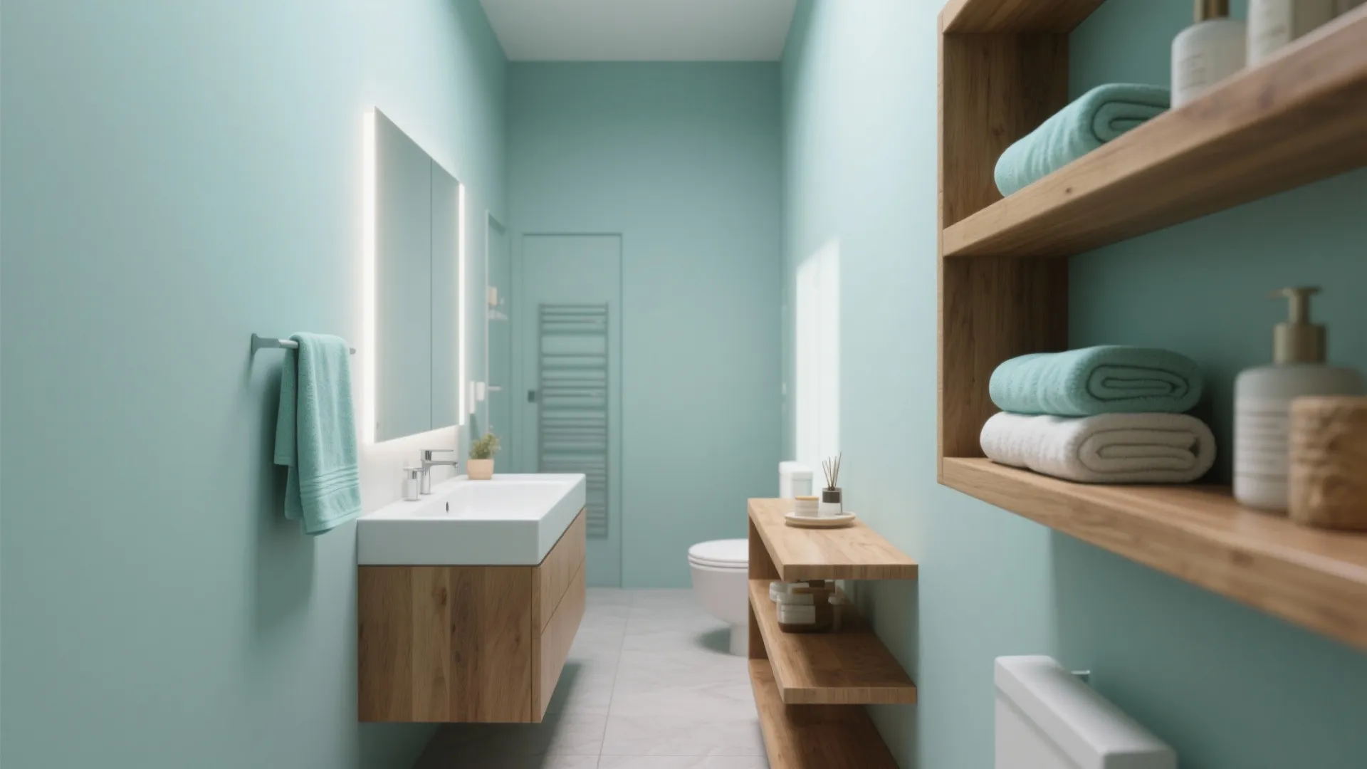 Matte Aqua Paint with Natural Wood Accents