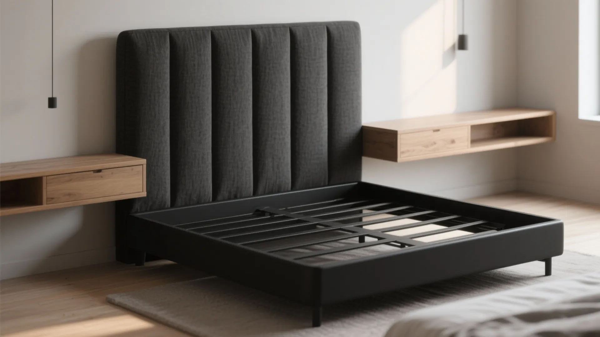1. Matte Black Minimalist Bed Frame