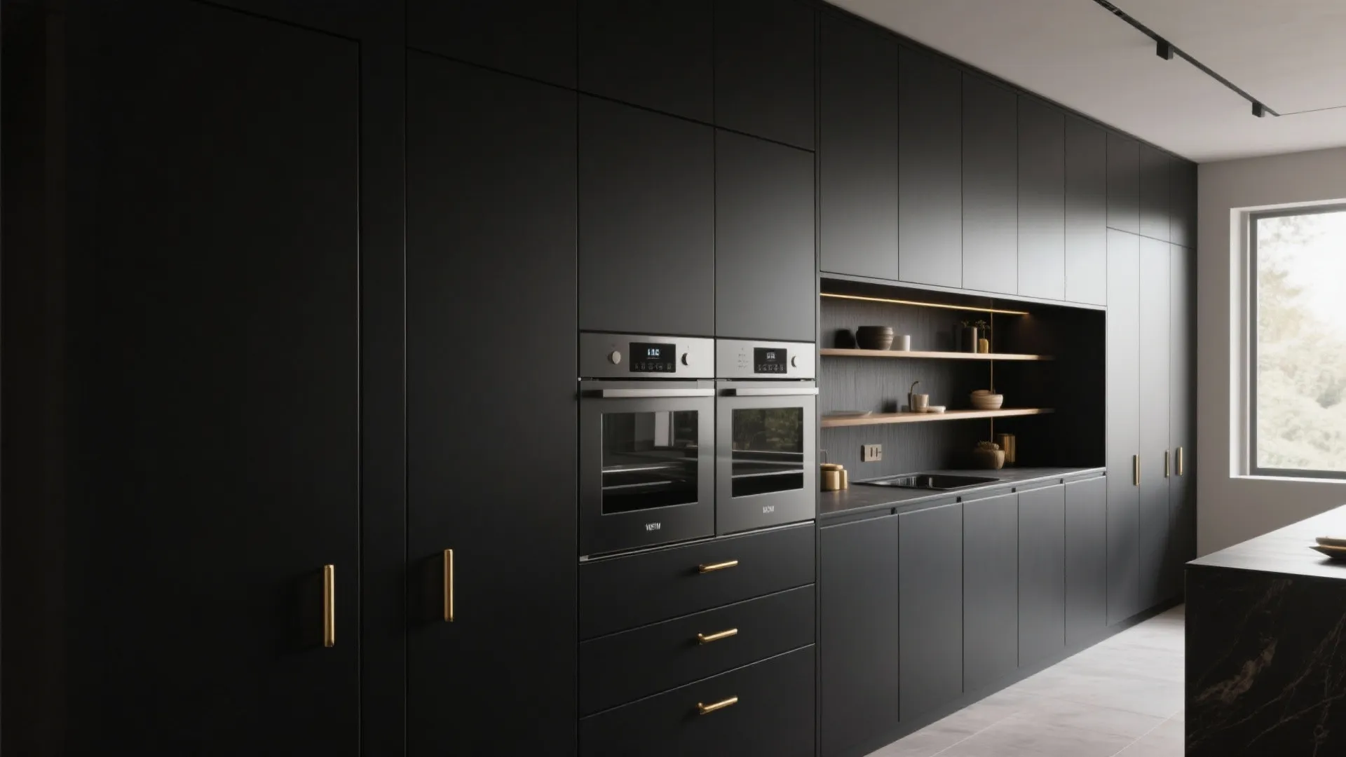 2. Matte black as an accent wall of storage