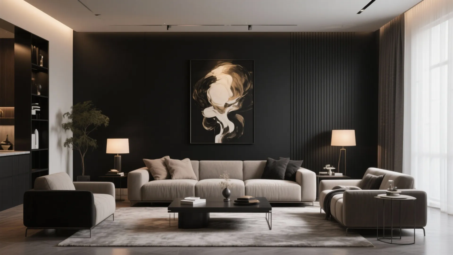 1. Matte Black Accent Wall