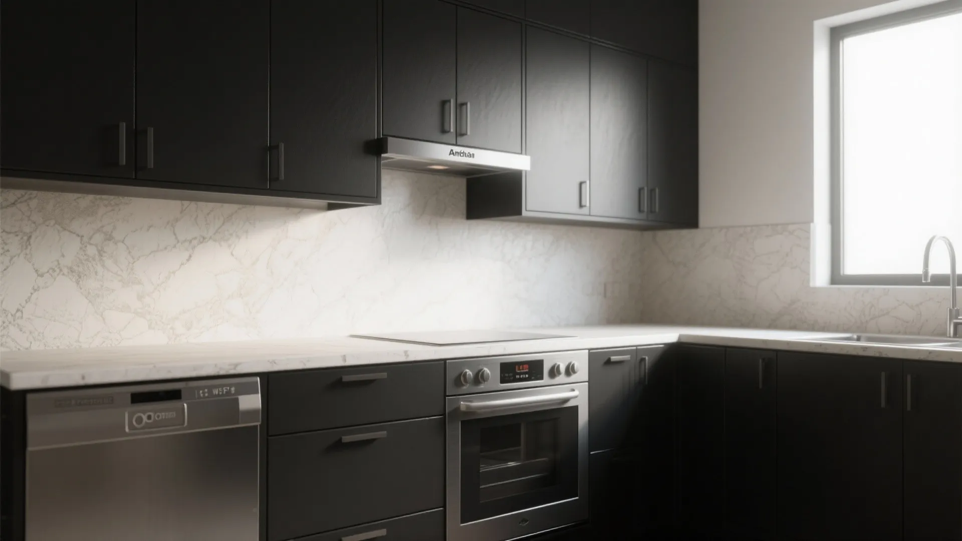 1. Anchor wall with matte black cabinets