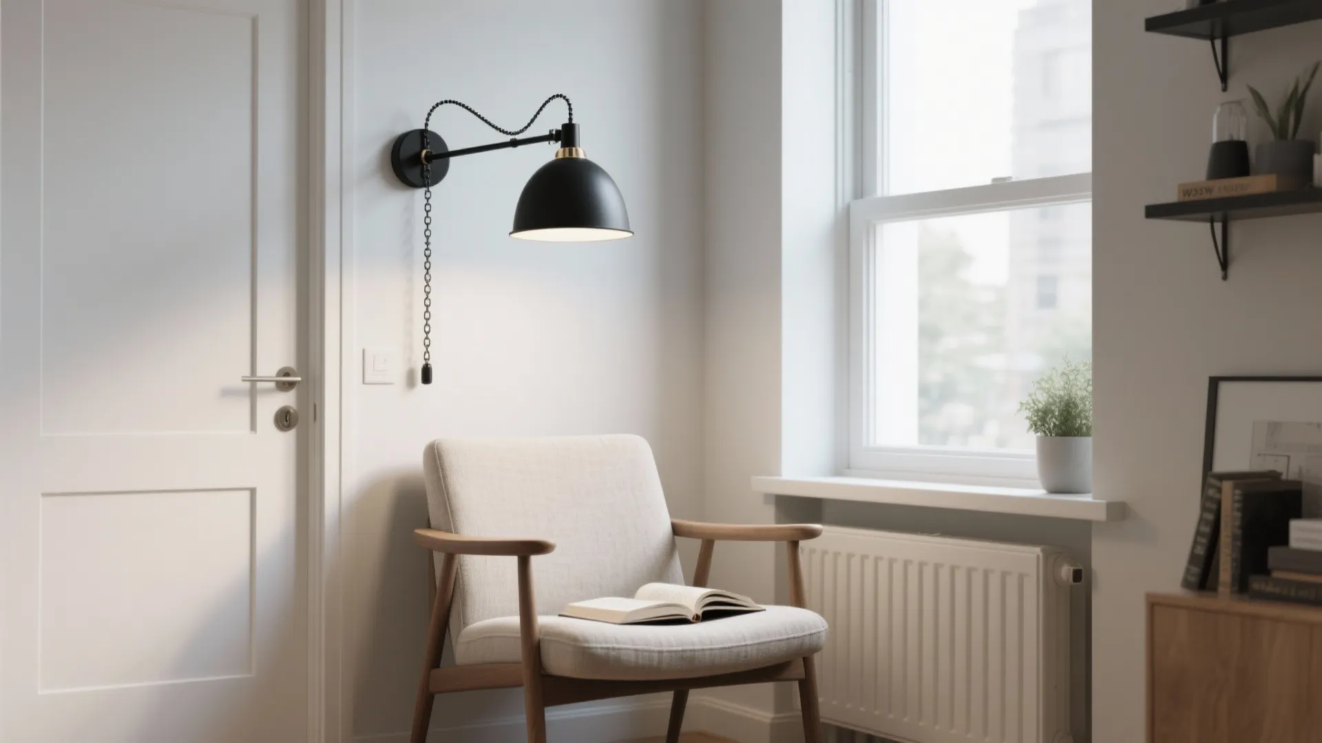 2. Minimal Matte Black Swing Arm Light