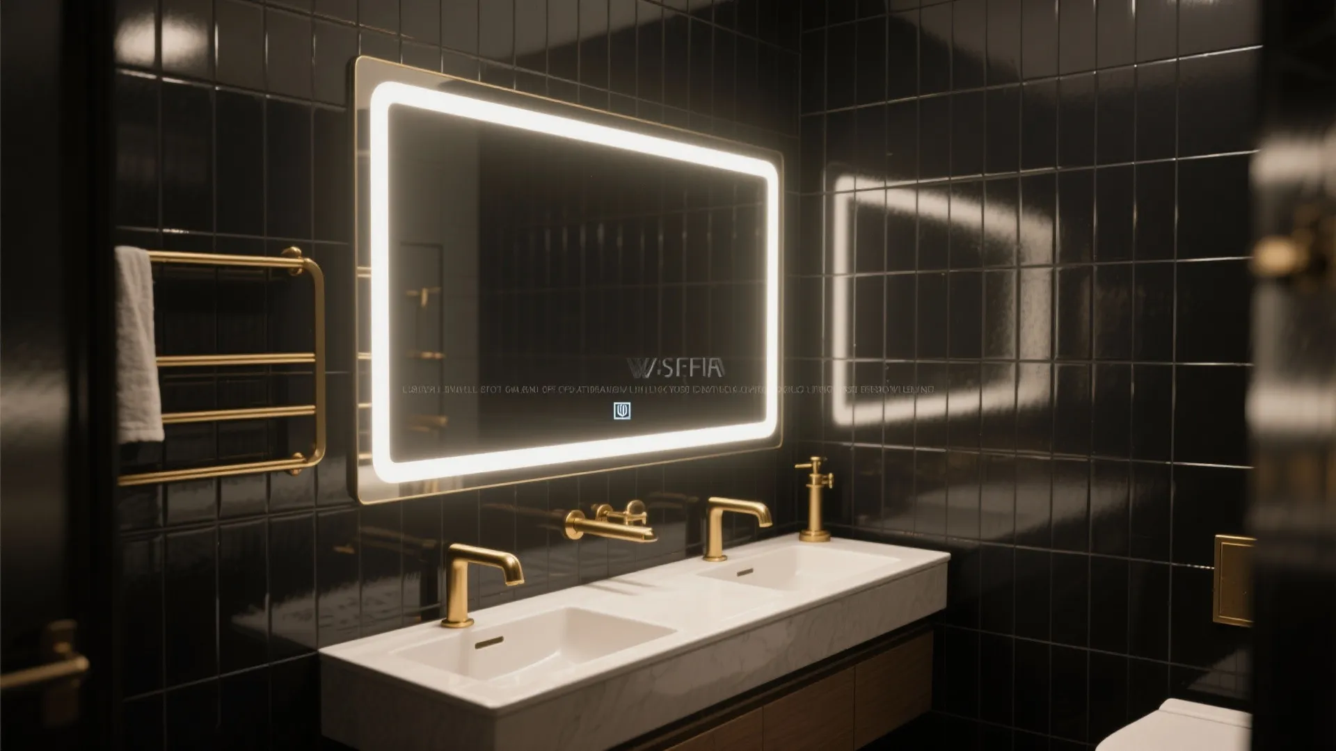 1. Matte Black Walls with Brass Fixtures