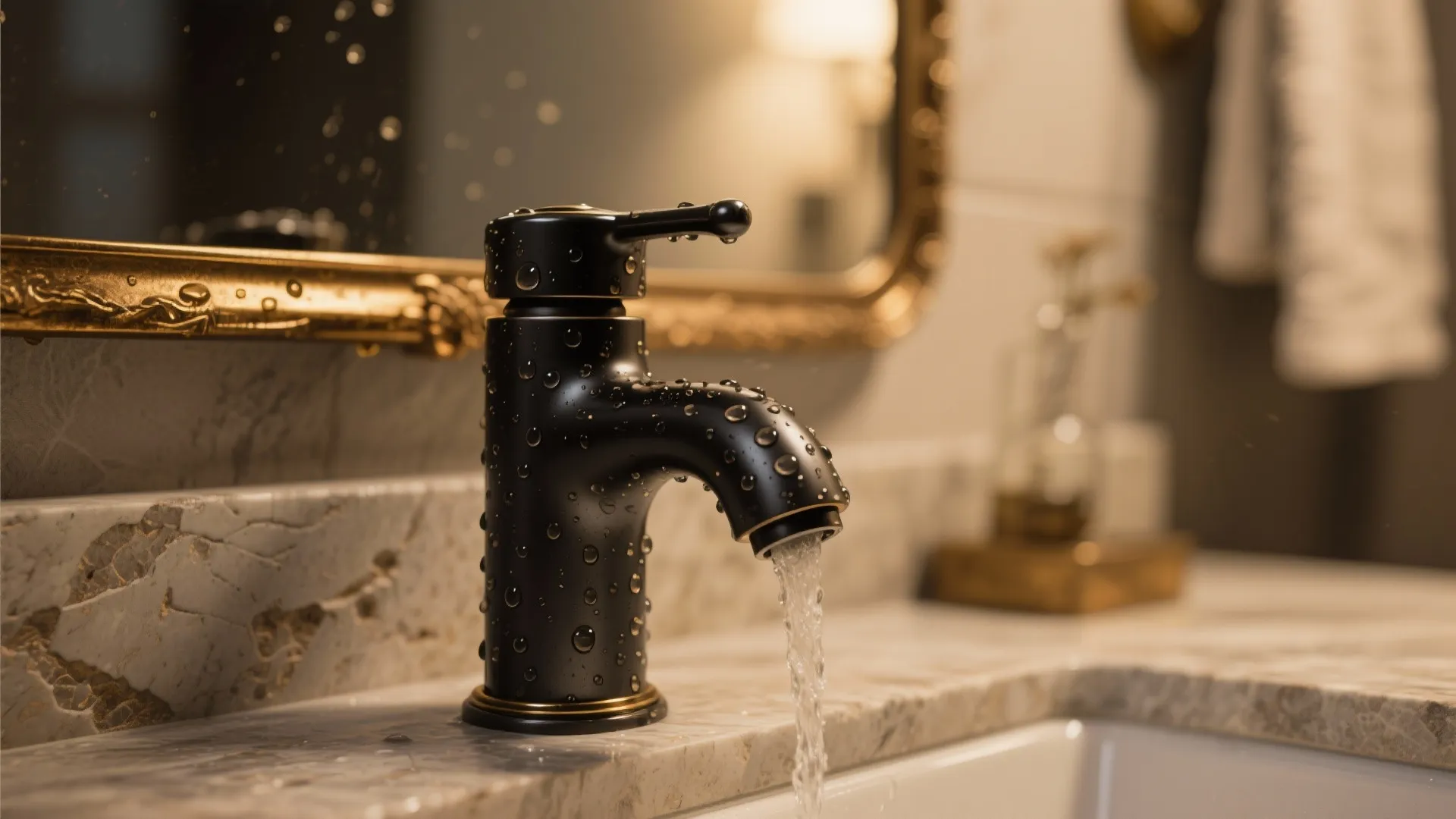 Matte Black Fixtures and Brass Accents