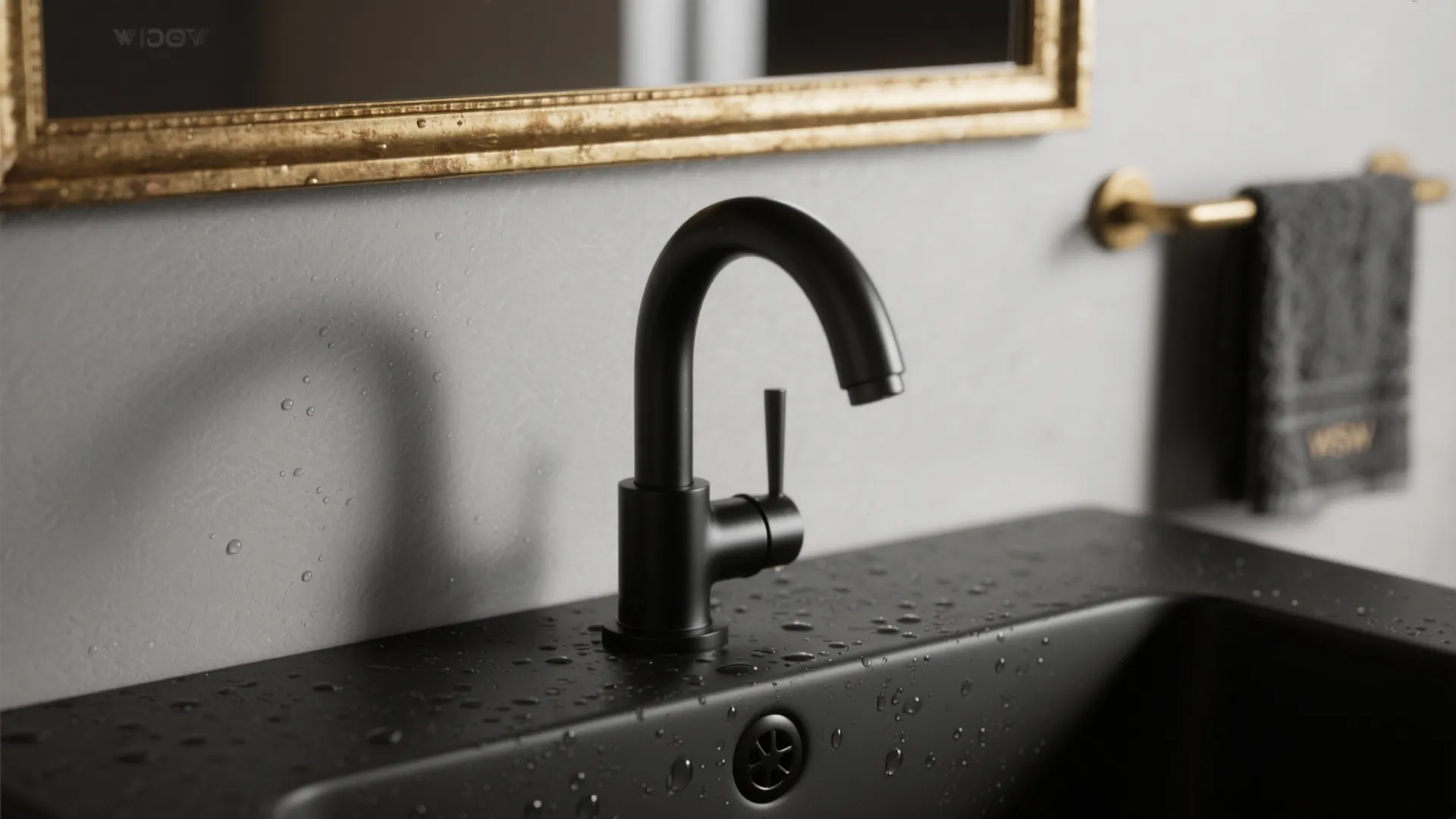 2. Matte Black Fixtures with Warm Brass Accents