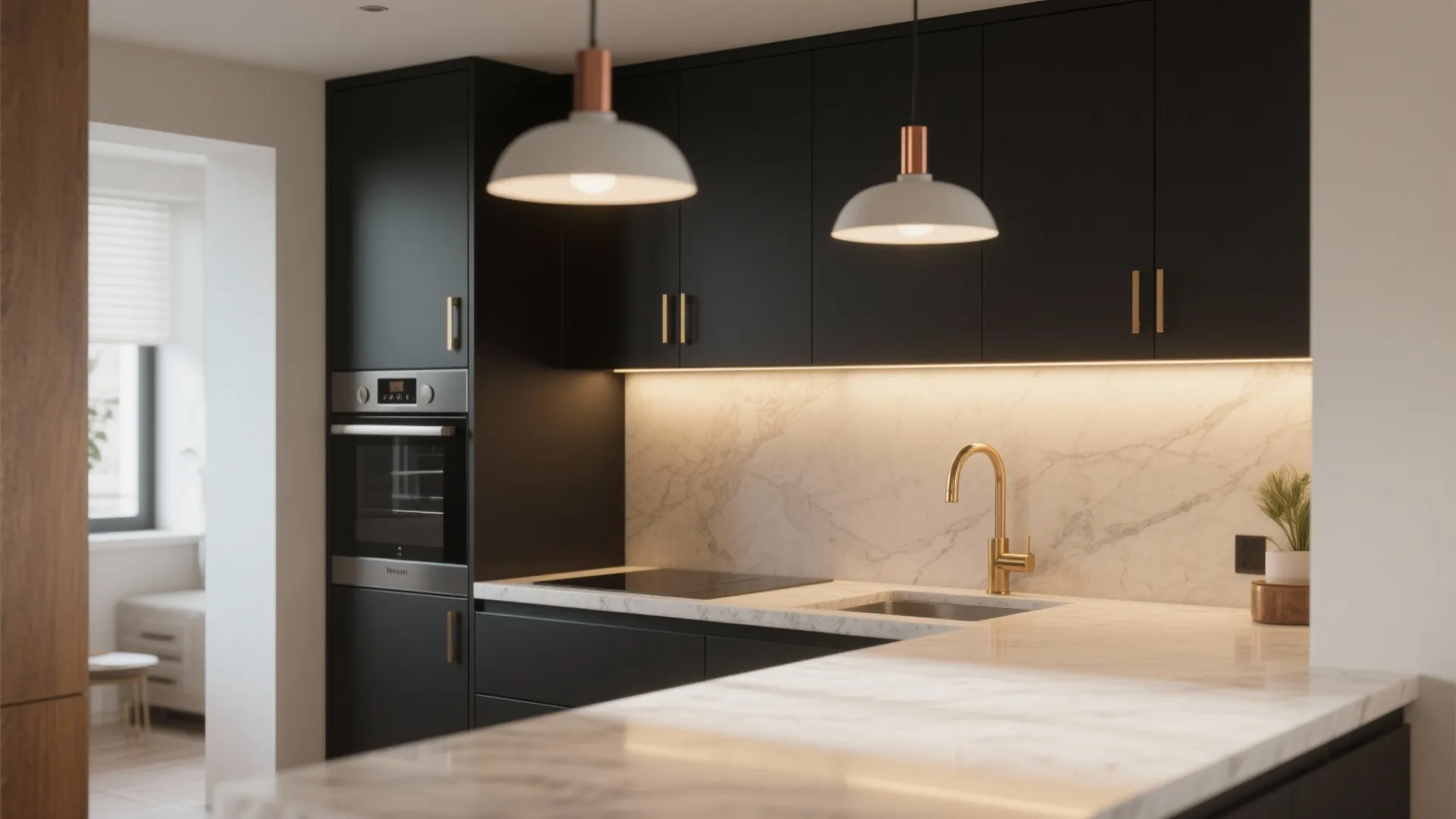 1. Matte Black Minimalism with Warm Metal Accents