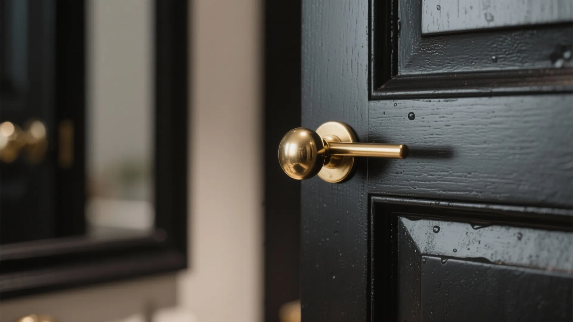 1. Matte black vanity with brass accents