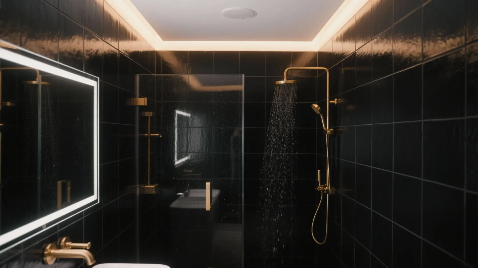 Matte Black Calm: Velvet-Soft Wall Tiles + Warm Light