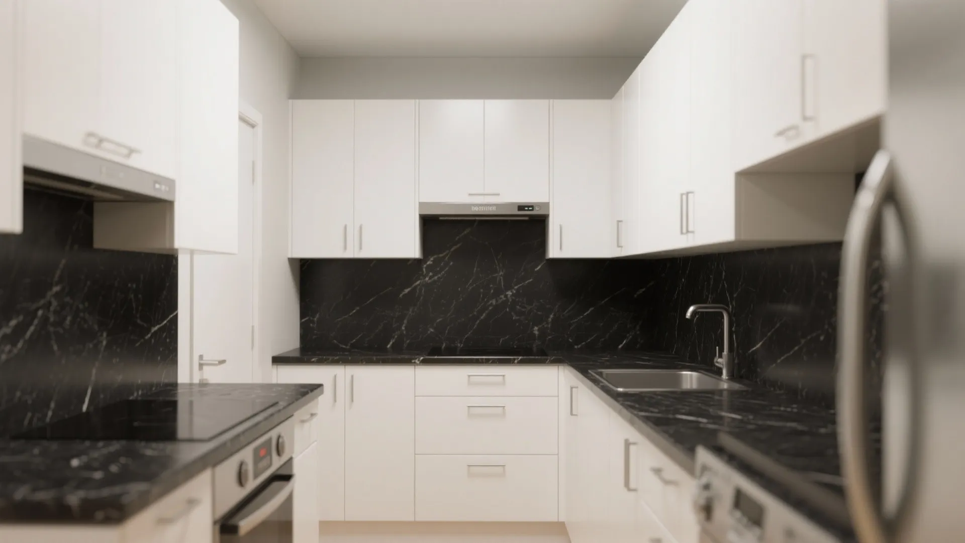 1. High-Contrast Monochrome with Matte Black Counters