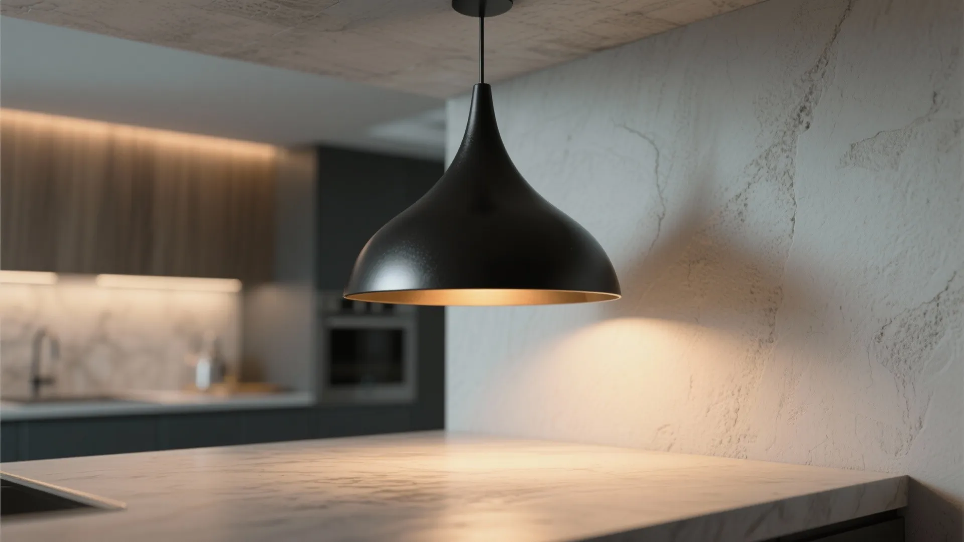 1. Matte black single-drop over the island