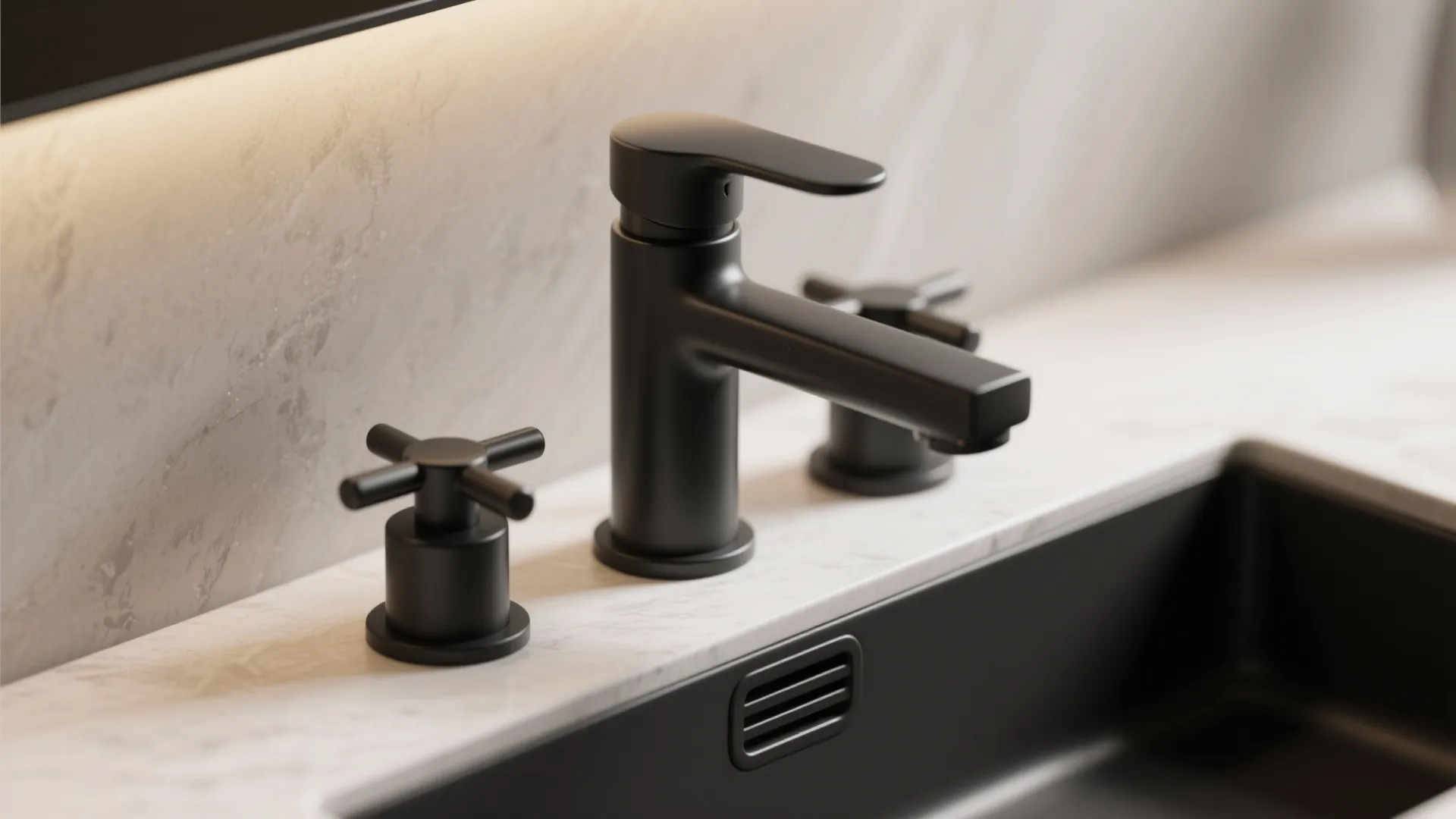 4. Matte black minimalist set with pop-up drain