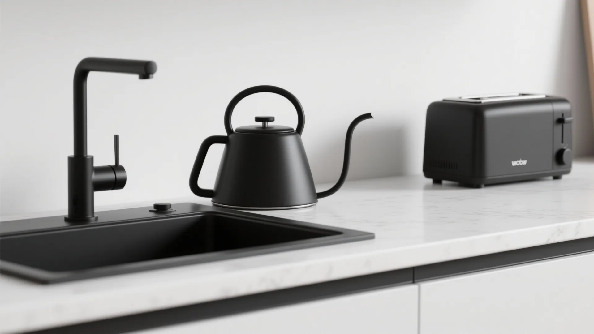 3. Matte black fixtures and appliances for modern drama