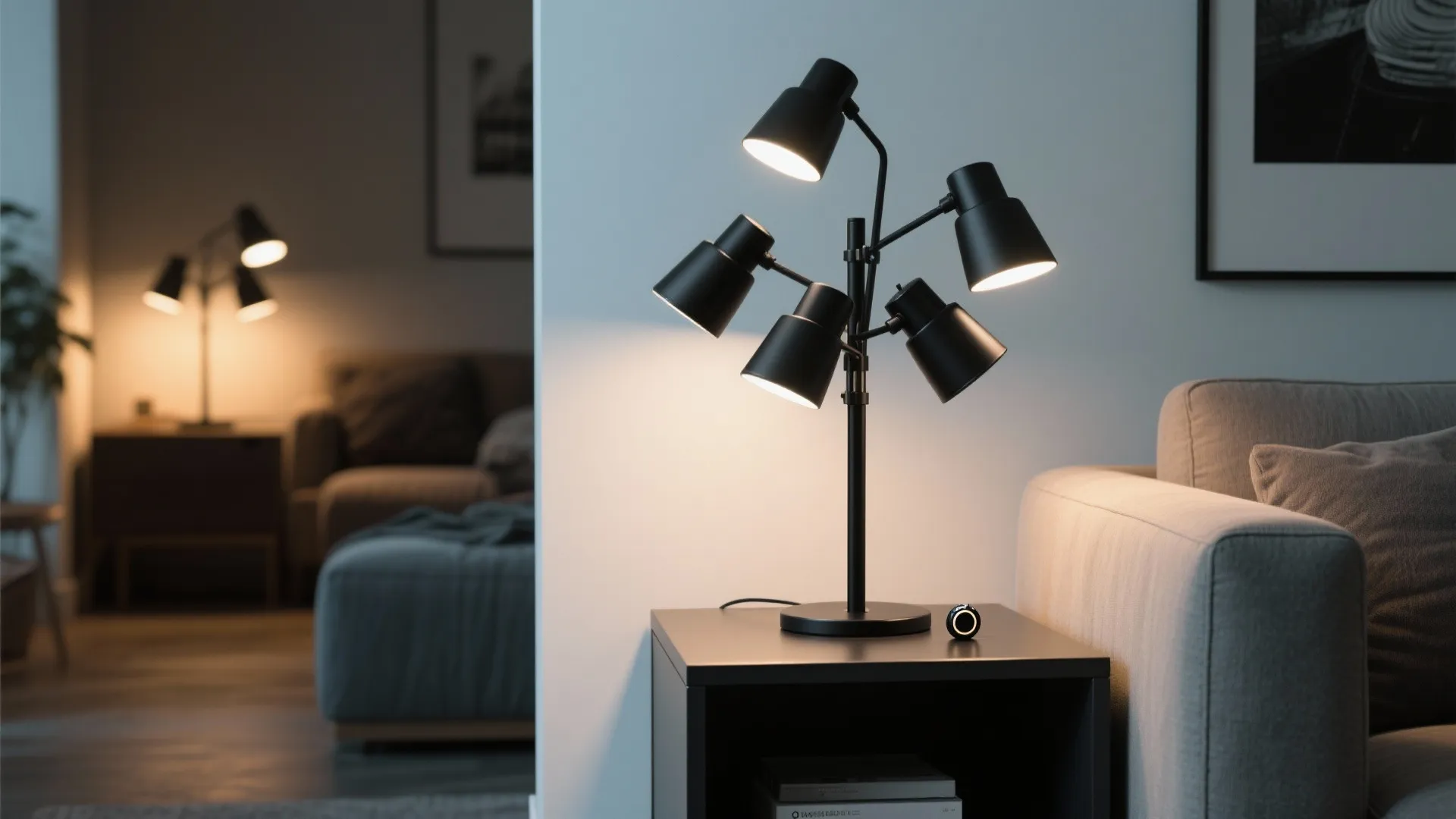 5. Matte black multi-directional lamp with dimmer