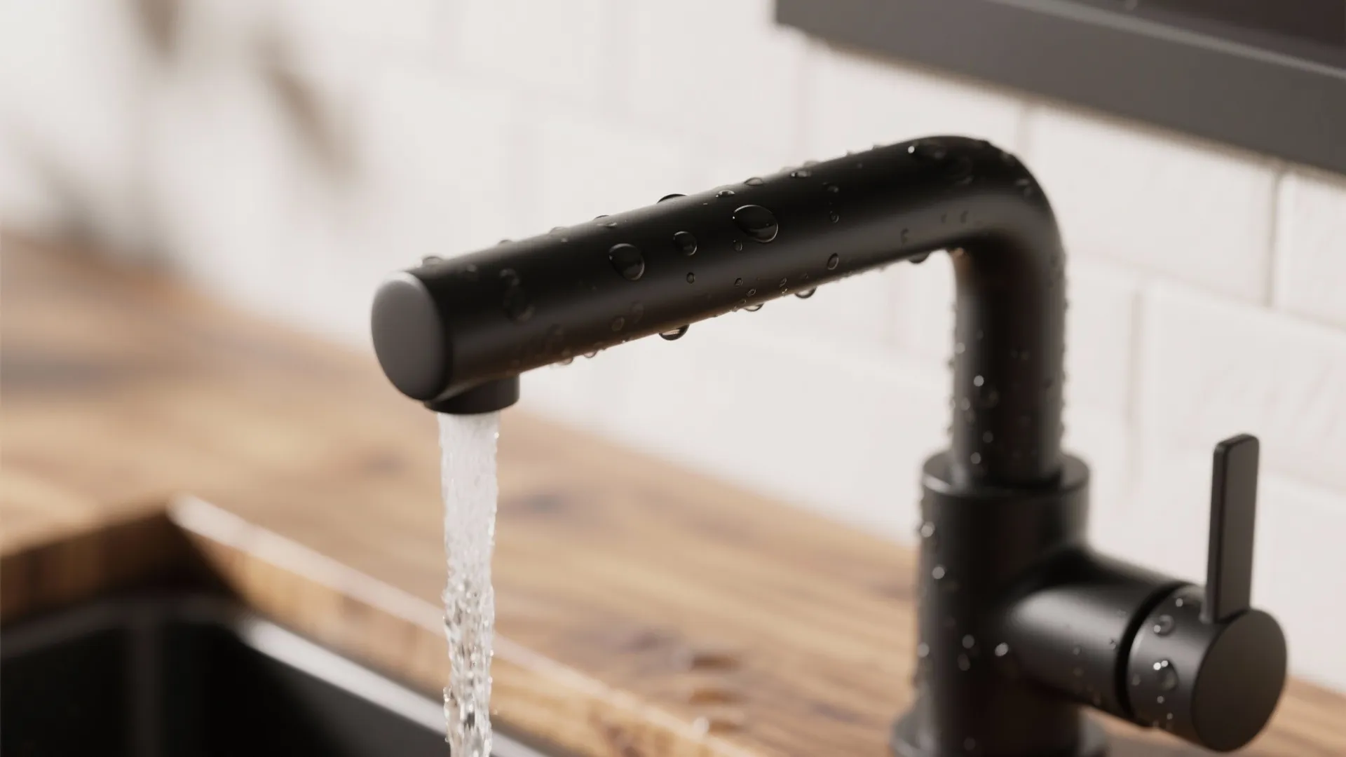 9. Matte Black Fixtures with Natural Finishes