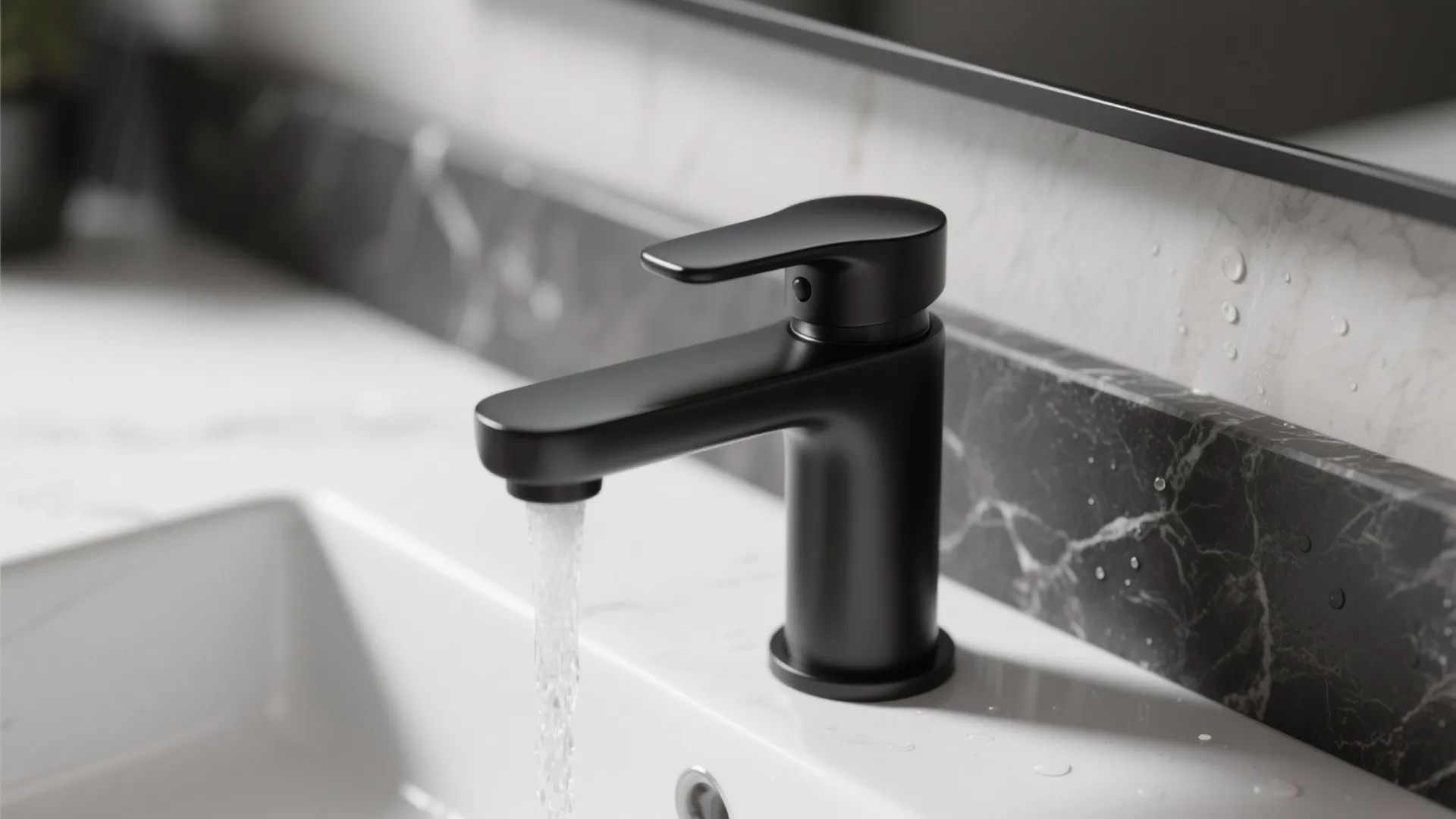 1. Black matte faucets to anchor a white vanity