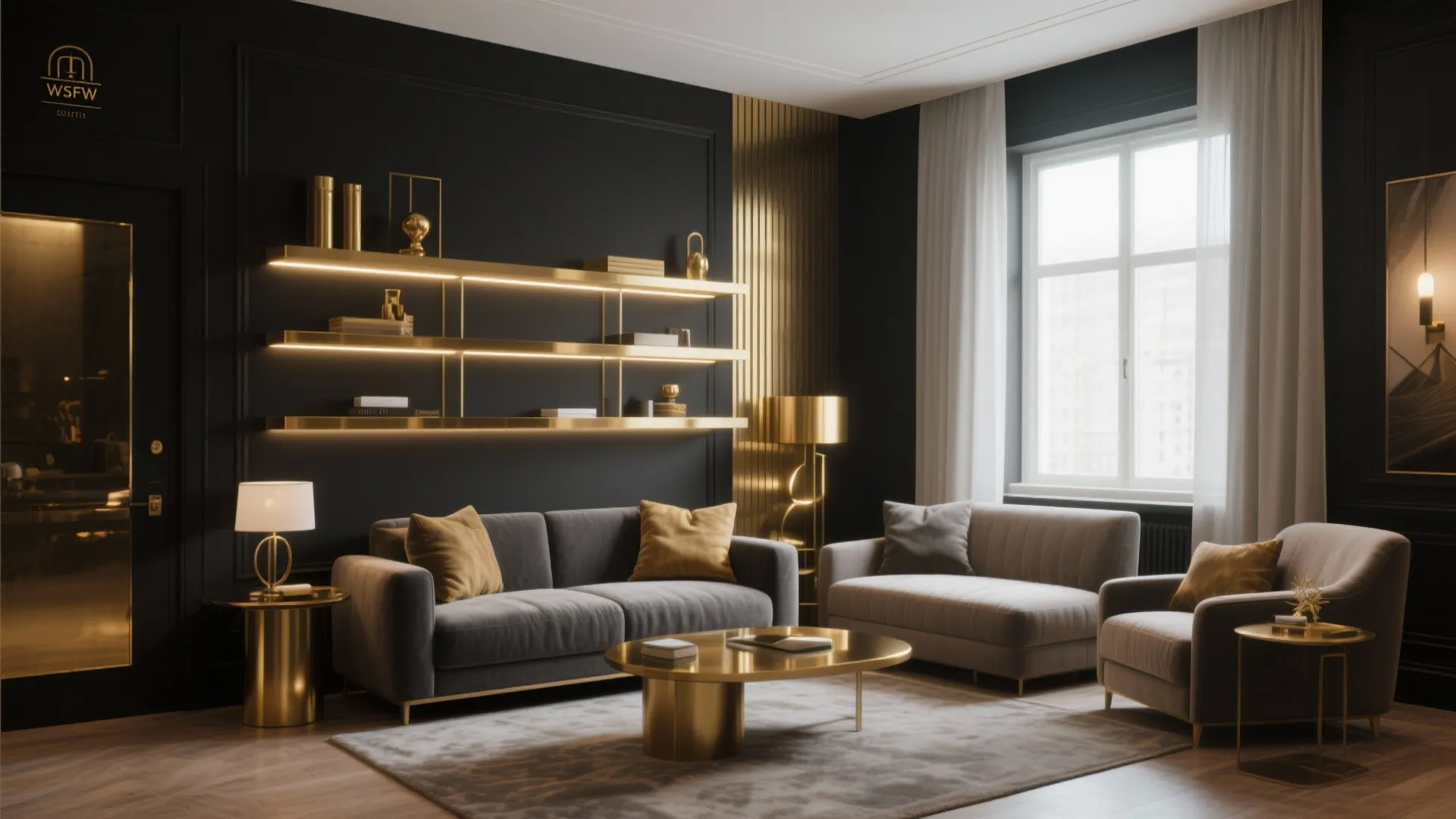 1. Matte Black Walls with Gold Accents