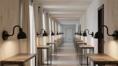 Industrial Hallway Design with Wood and Metal Accents