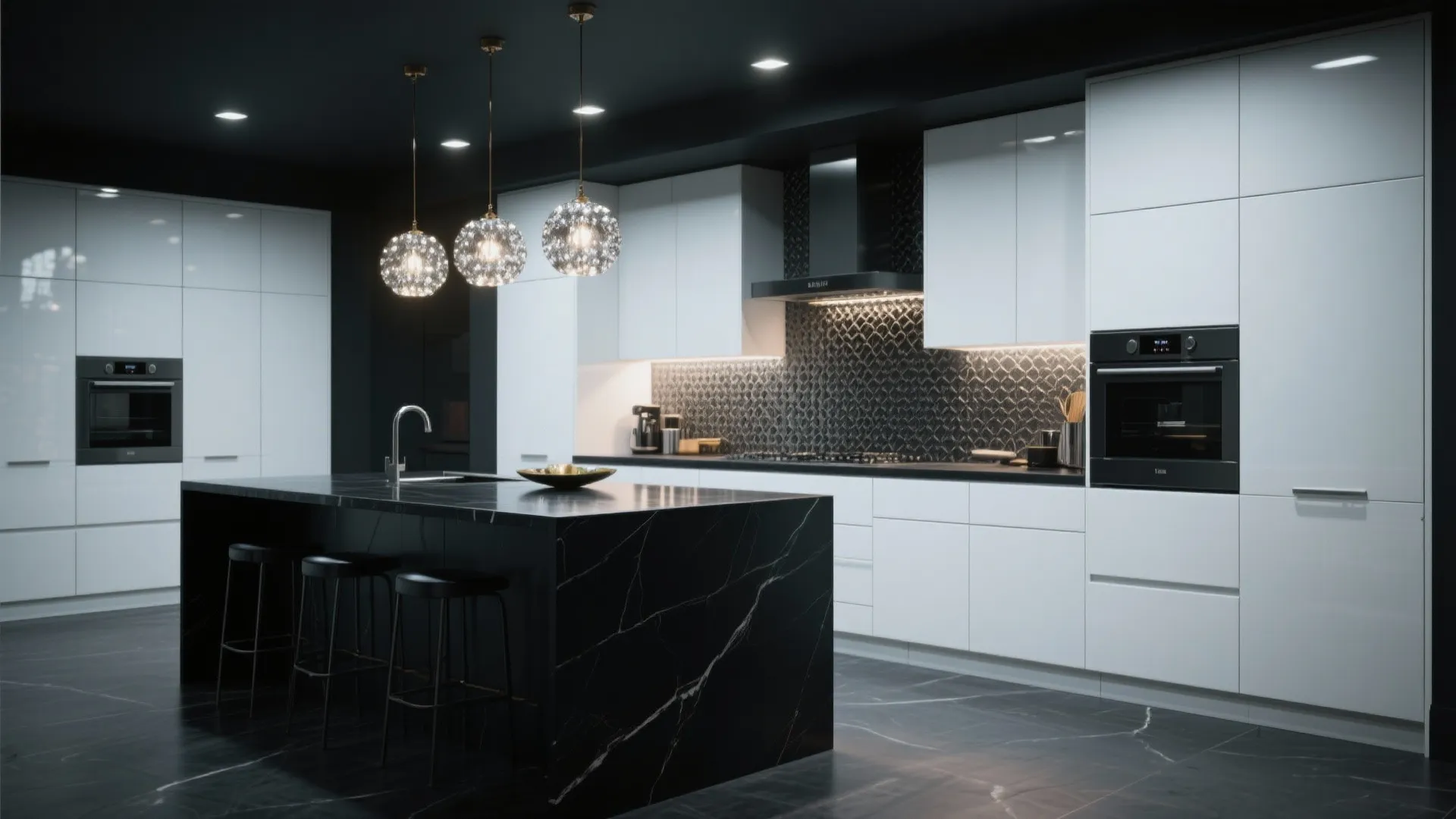 5. Matte black island with white cabinets for bold drama
