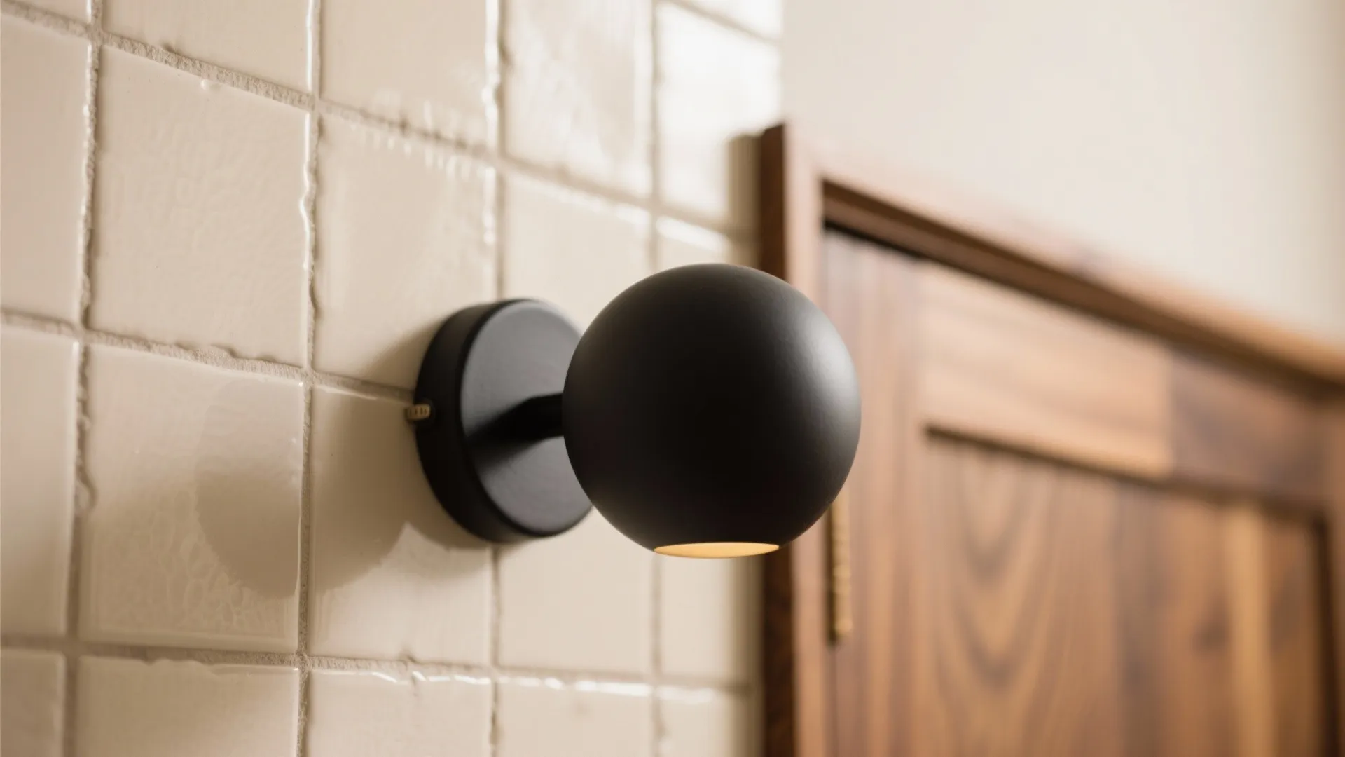 4) Matte-black globes to punctuate warm wood