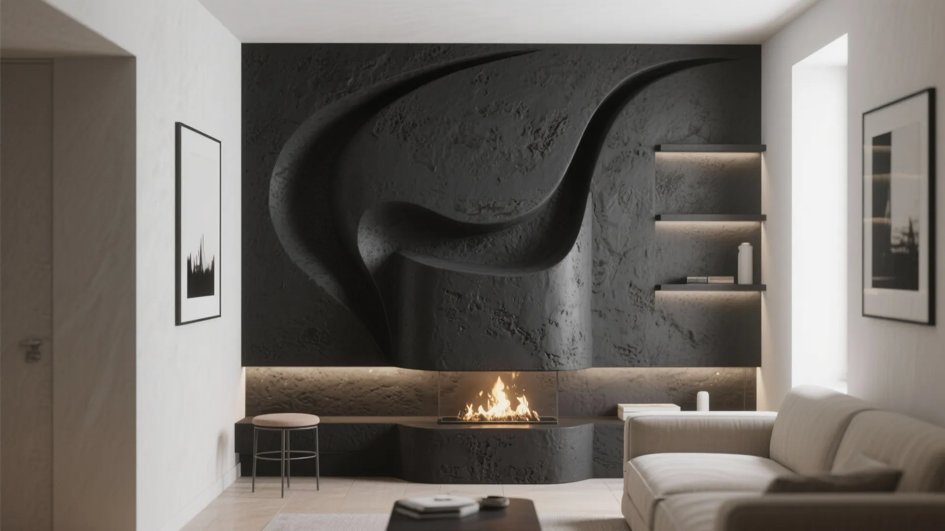 5. Matte black plaster surround for a minimalist look