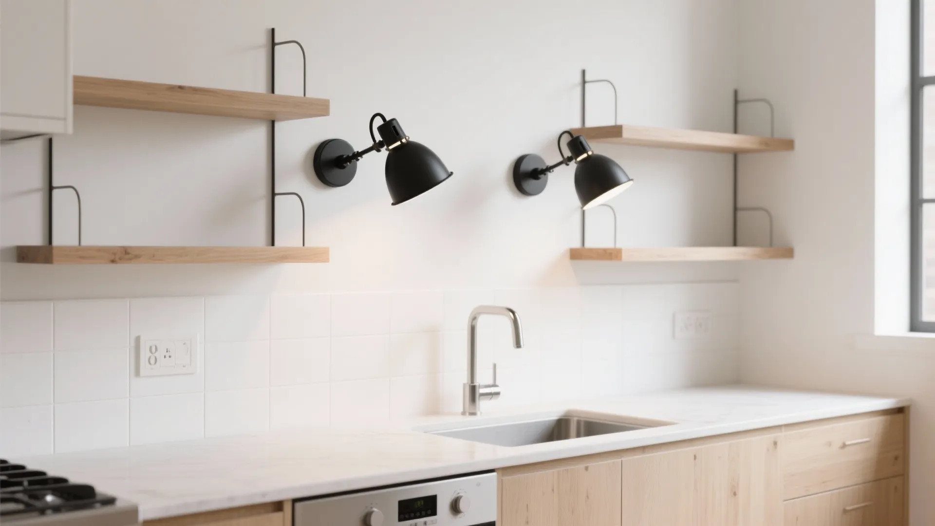 Matte black sconces for visual depth