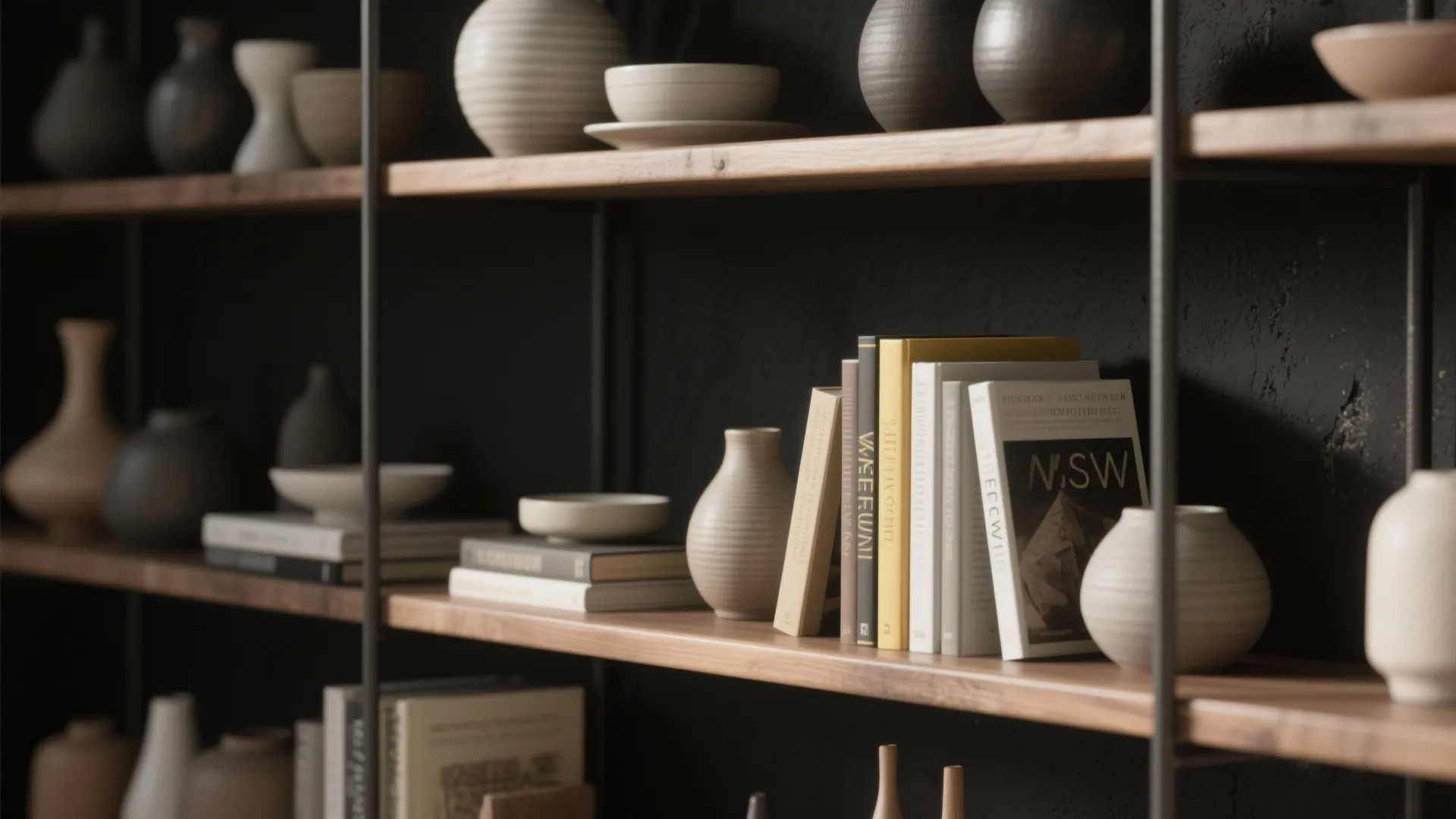 2. Matte Black Behind Shelves