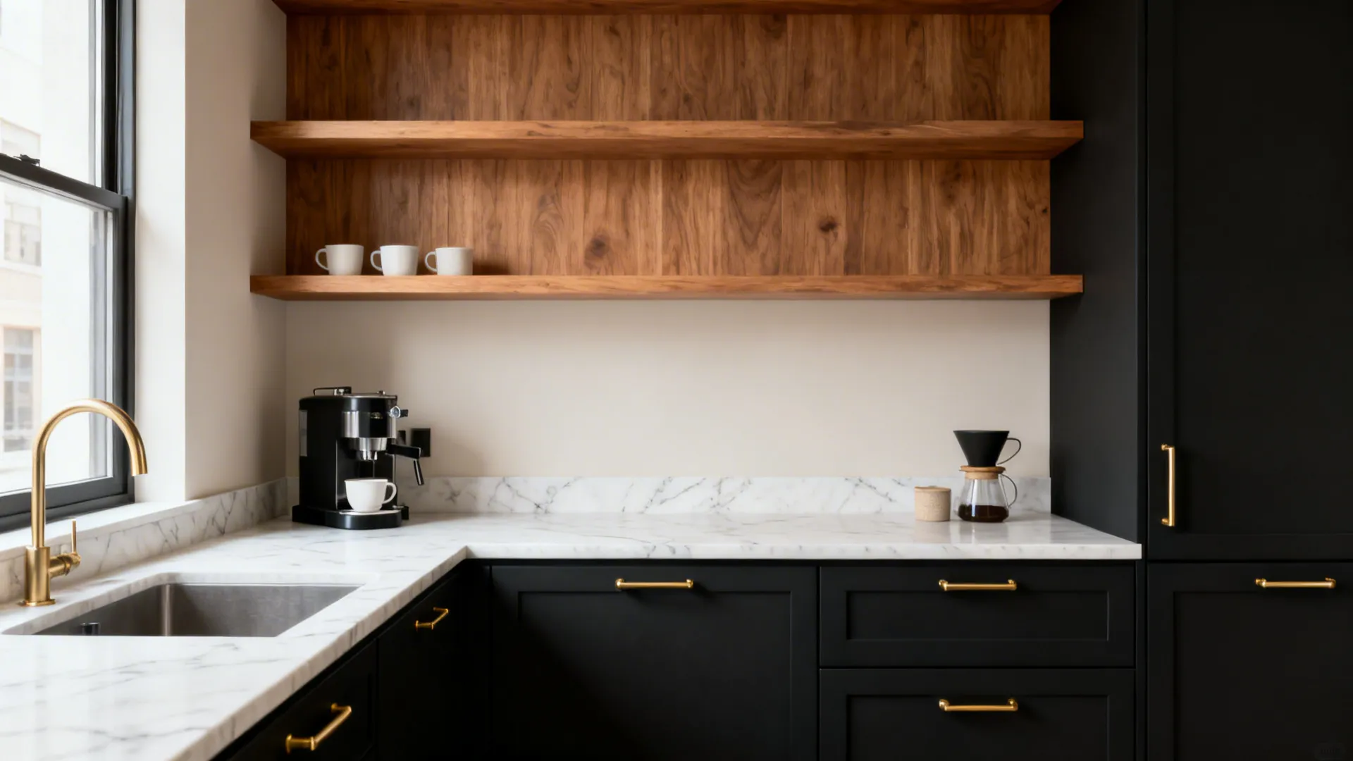 Matte Black Cabinets with Warm Accents