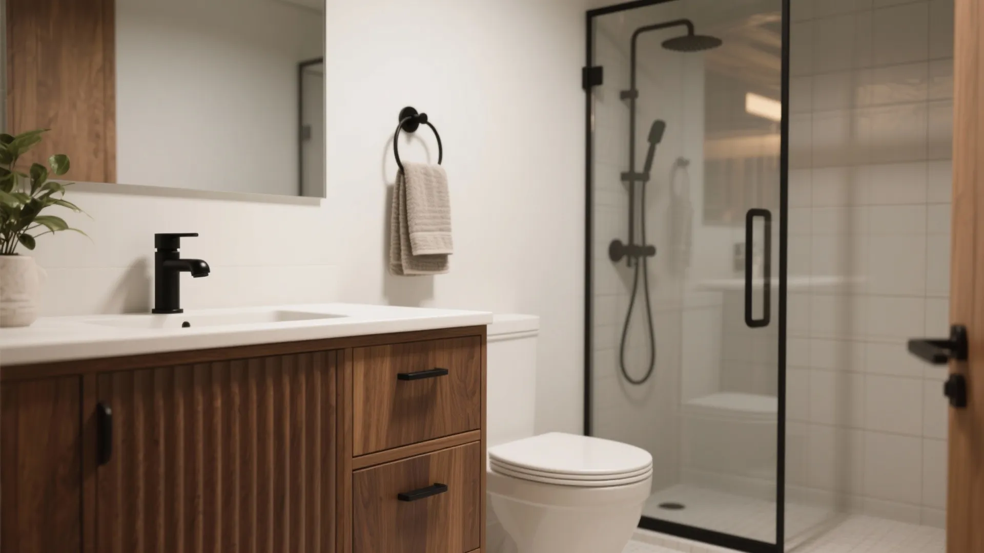 2) Matte Black Fixtures with Warm Wood