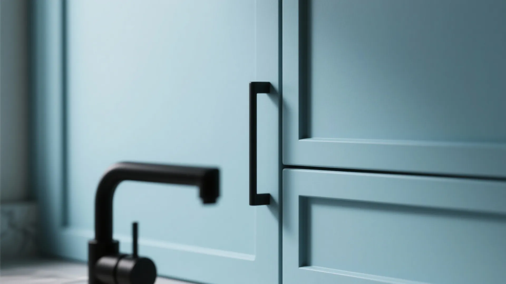 4. Matte Light Blue with Black Hardware for a Contemporary Edge
