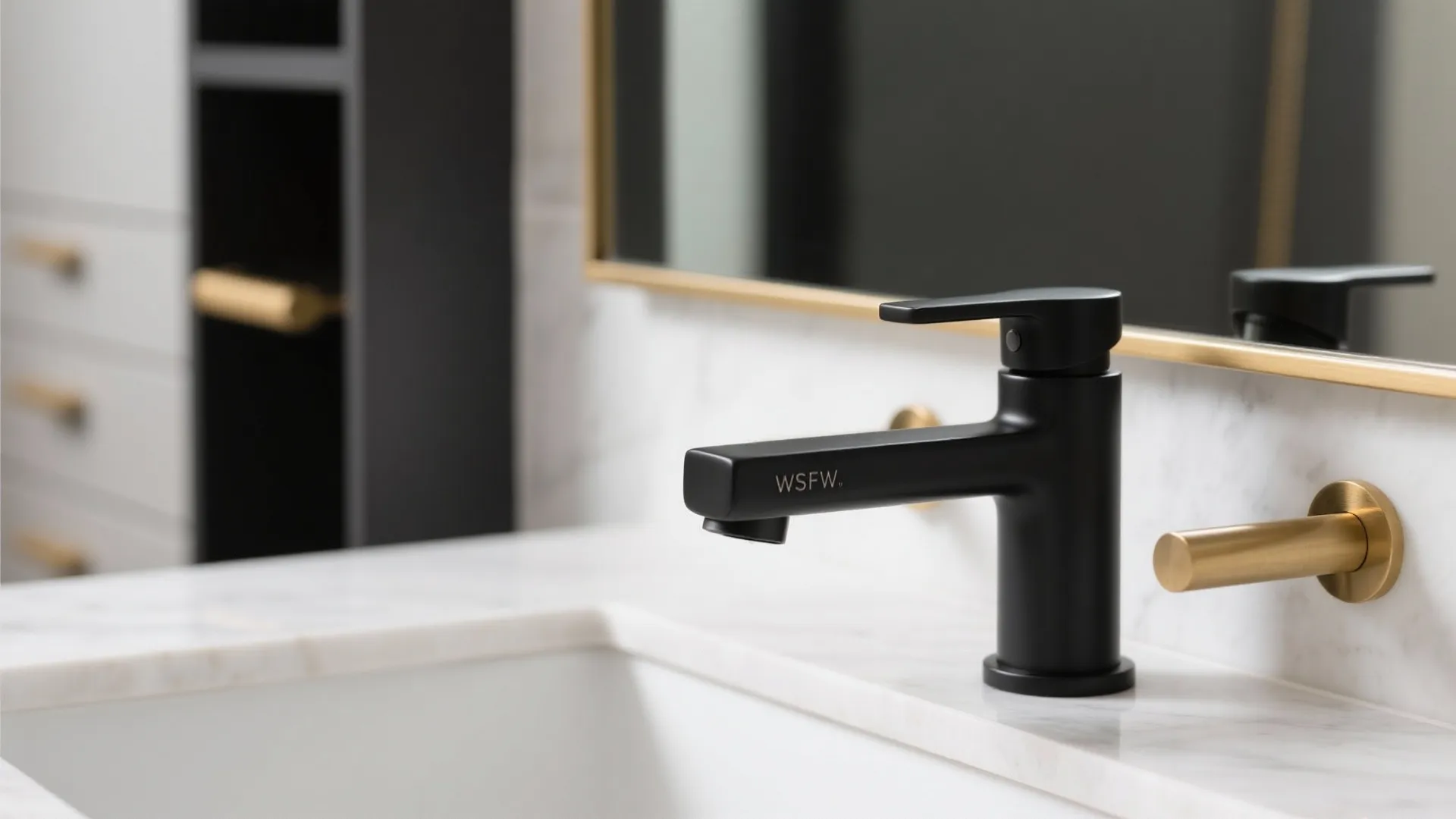 Matte Black Fixtures with Warm Metal Accents