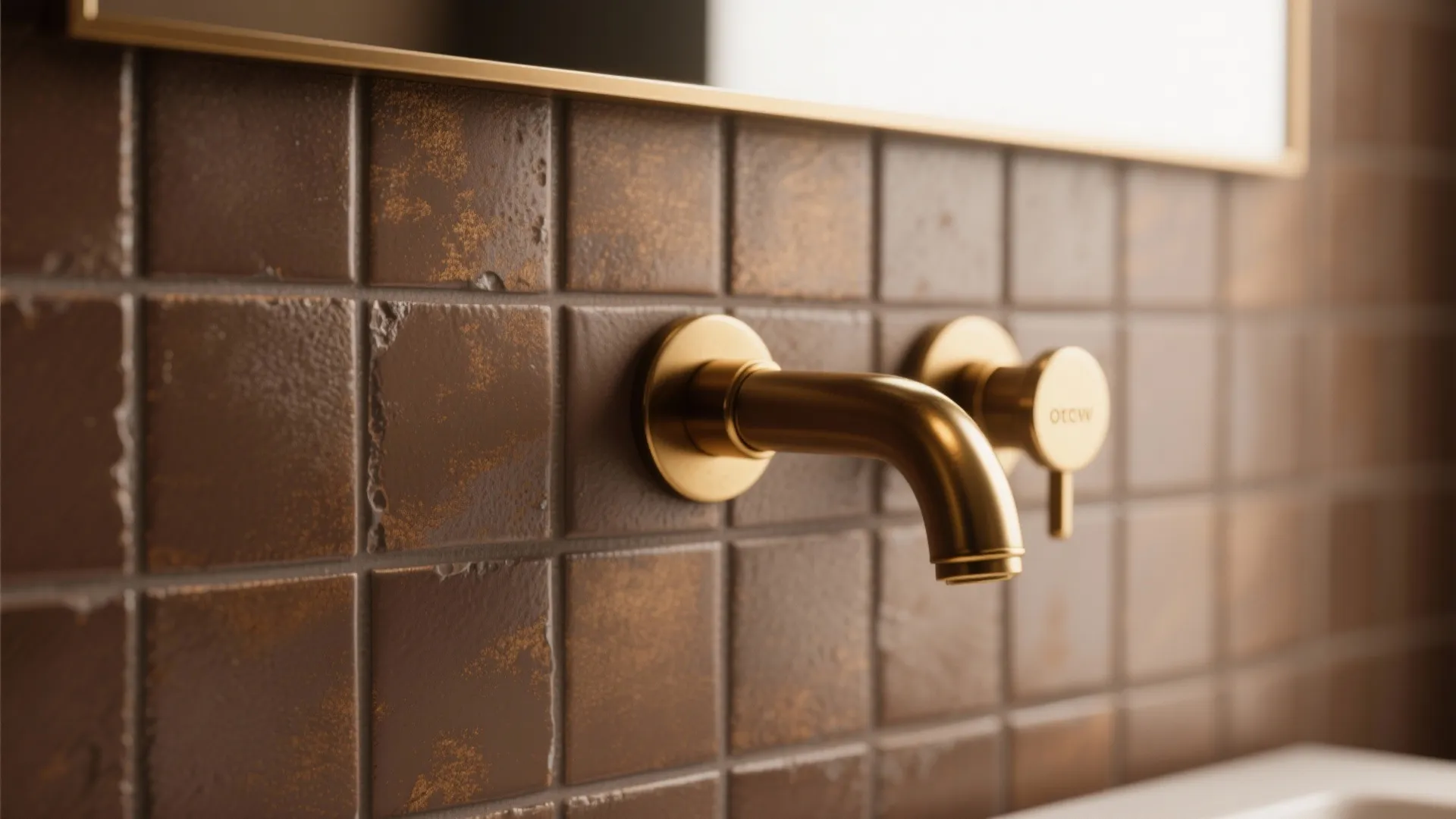 4. Matte brown + brass fixtures for subtle luxury
