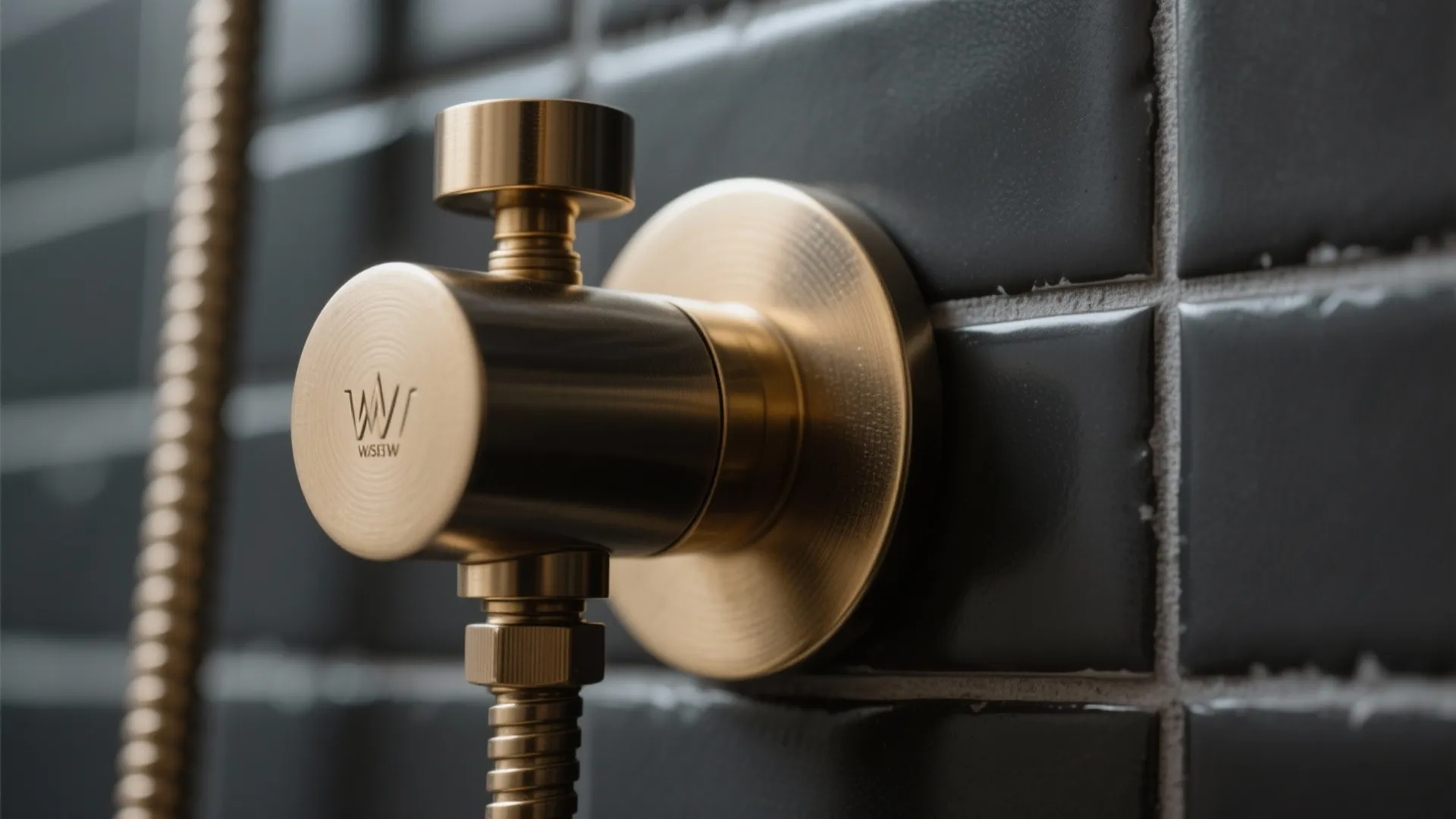 1) Matte black tiles with warm metals