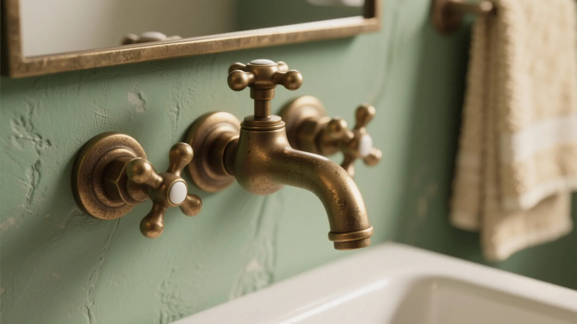 4. Matte Brass Fixtures with Sage Green Paint