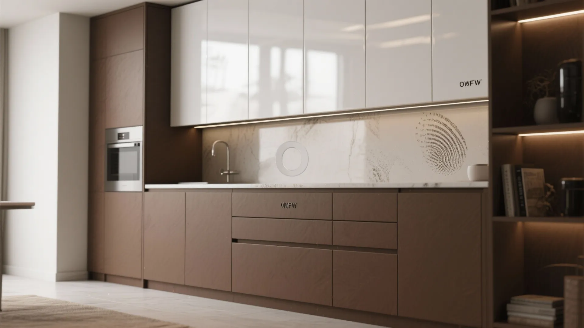 3. Mixed finishes: matte brown, gloss white