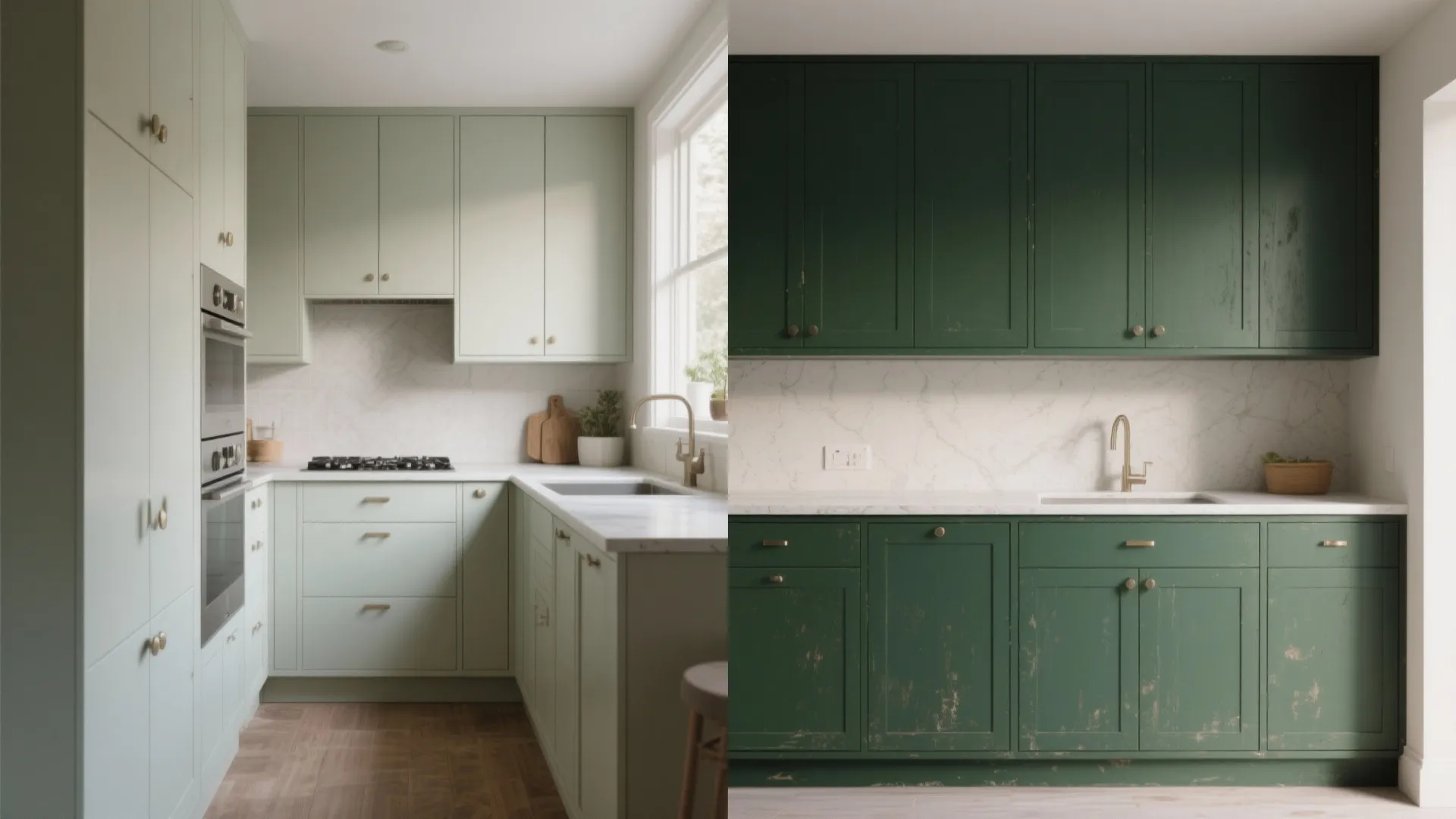 4. Matte Dark Green Cabinets for Small Kitchens