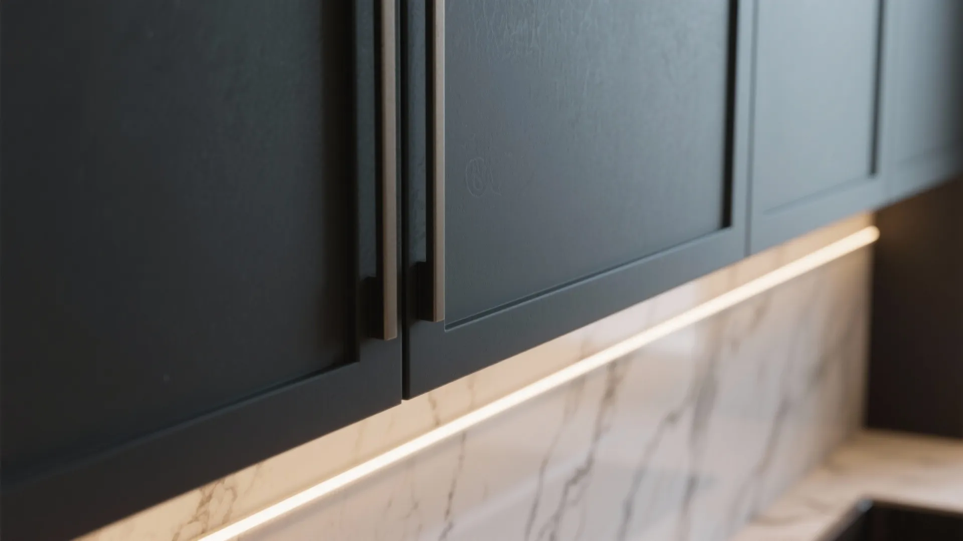 1. Moody Matte Cabinets + Light Countertops