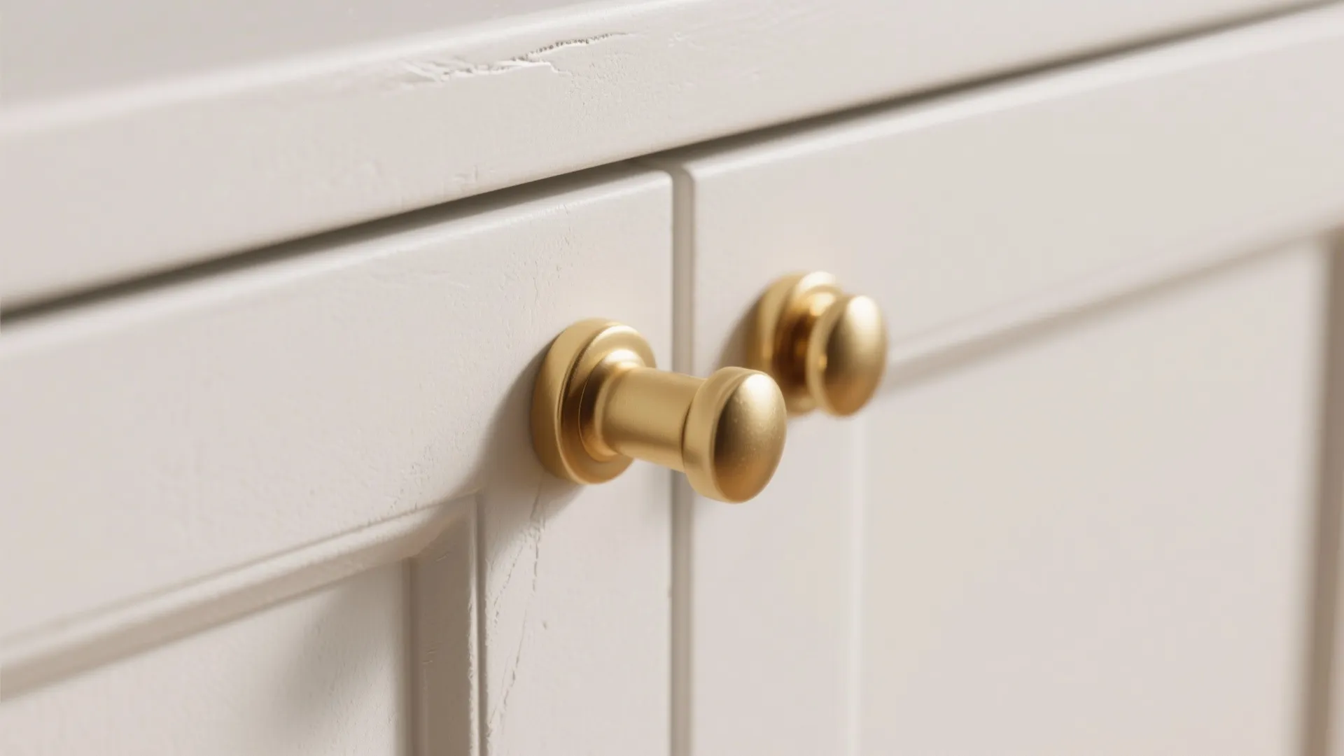 1. Matte white cabinets + satin gold pulls