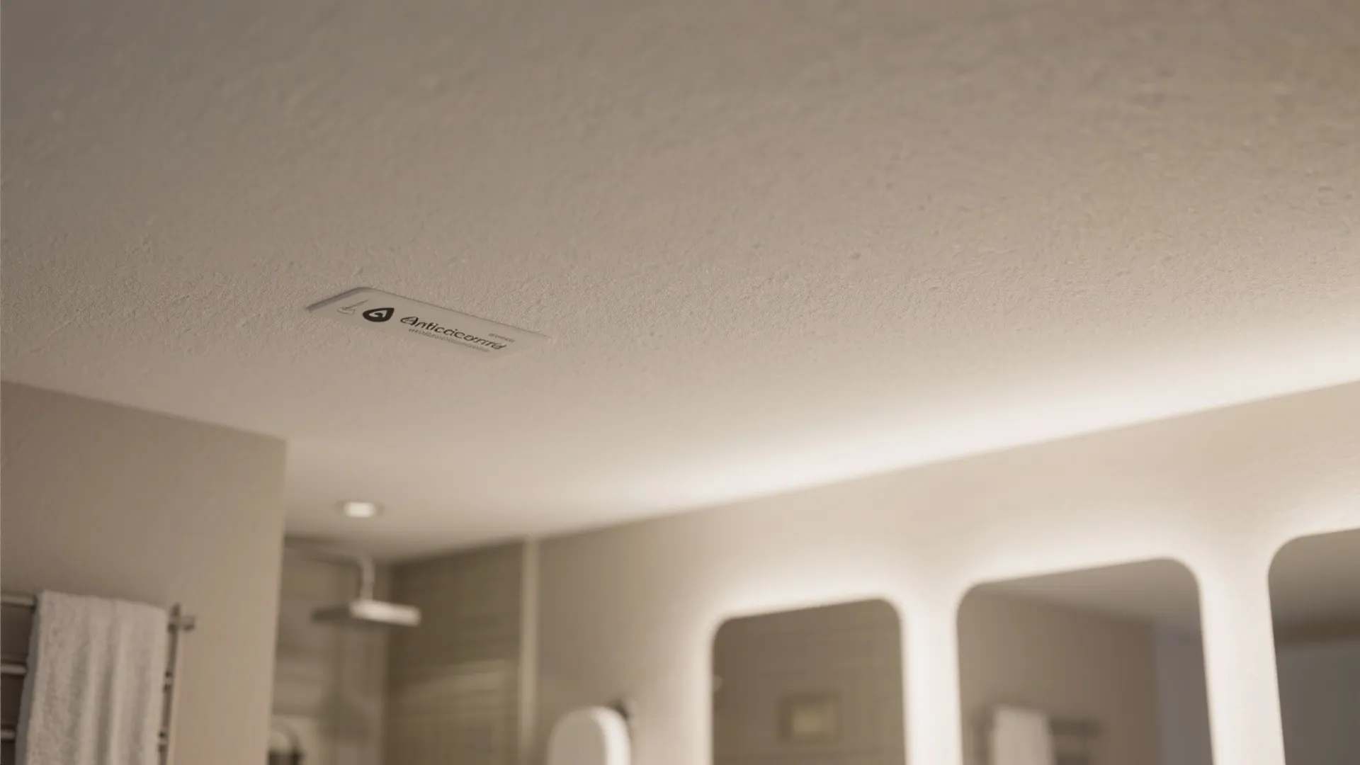 Matte bathroom ceiling surface with low glare and subtle texture in a calm guest bath.