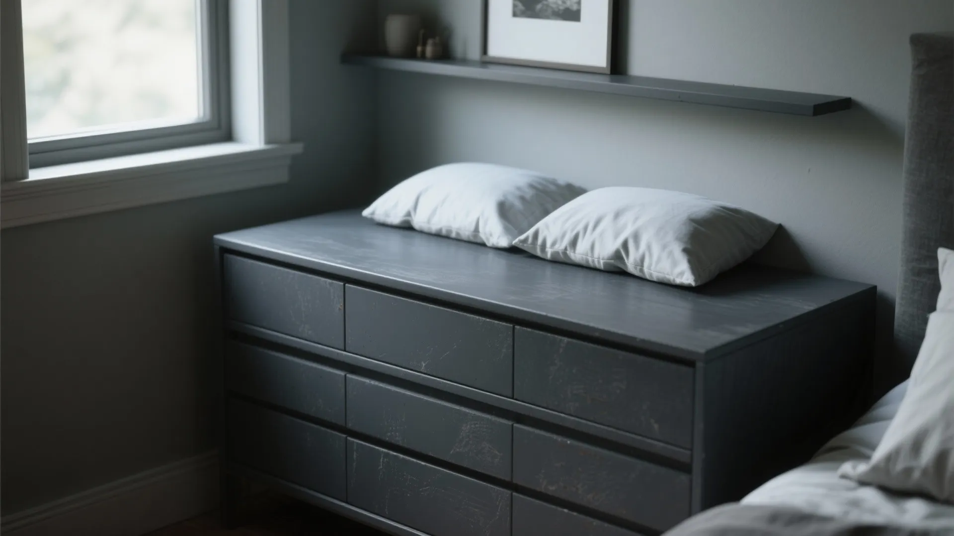 1. Matte charcoal dresser as an anchor
