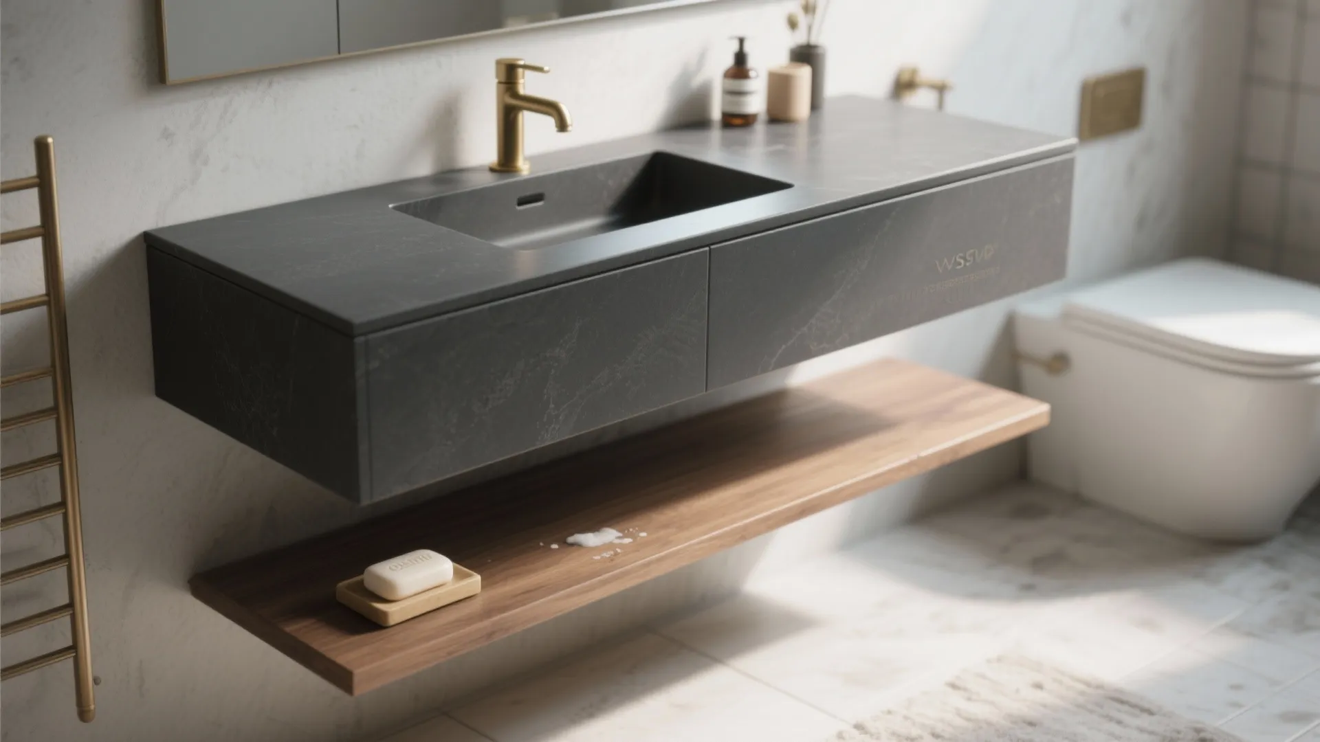 1. Matte charcoal floating vanity