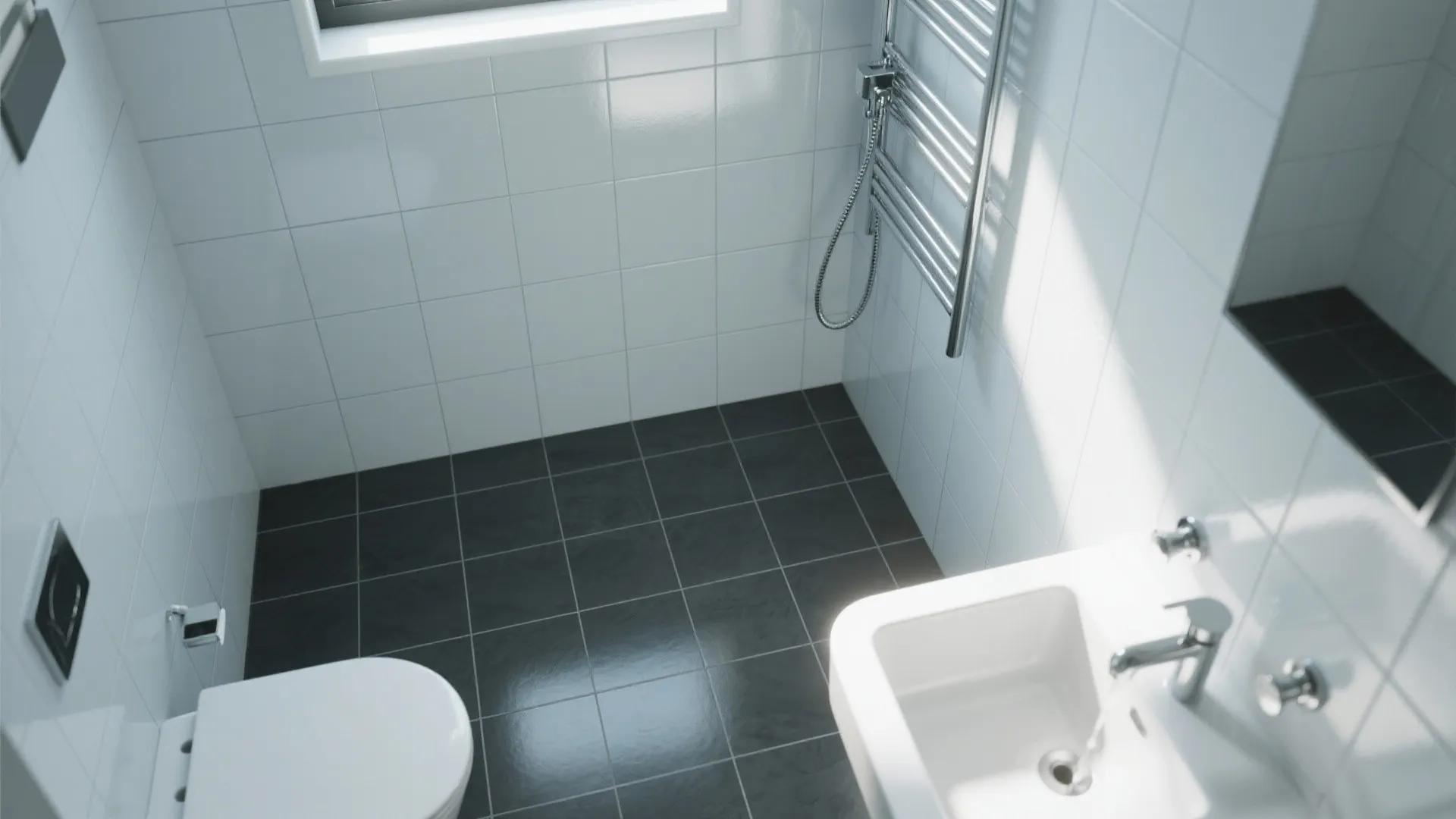 5. Mixed textures: matte floors + glossy walls